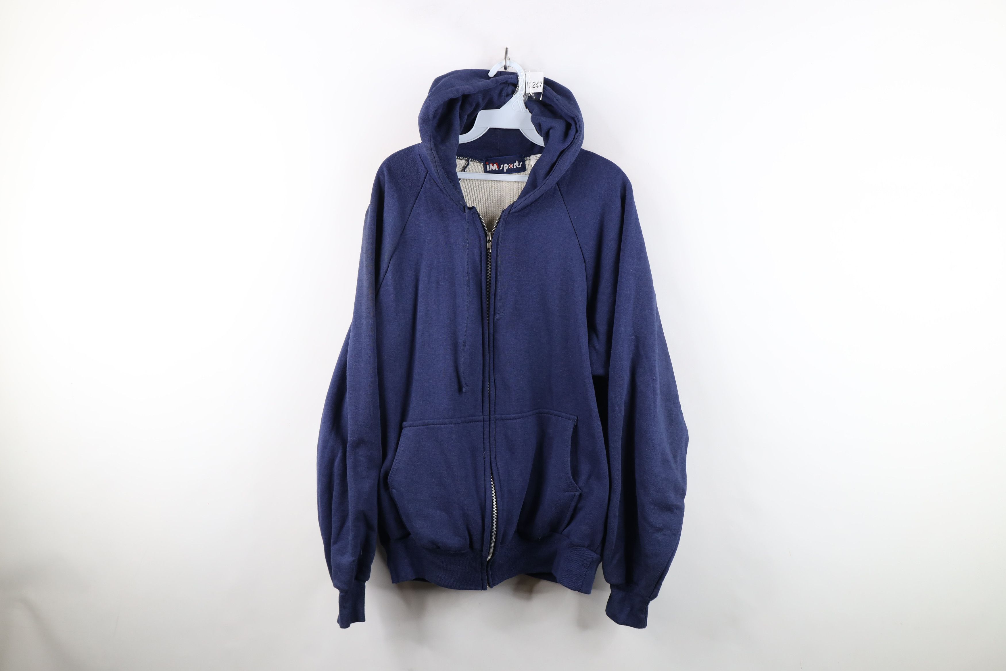Vintage Vintage 90s Thermal Waffle Knit Lined Hoodie Sweatshirt Size US XL / EU 56 / 4 - 1 Thumbnail
