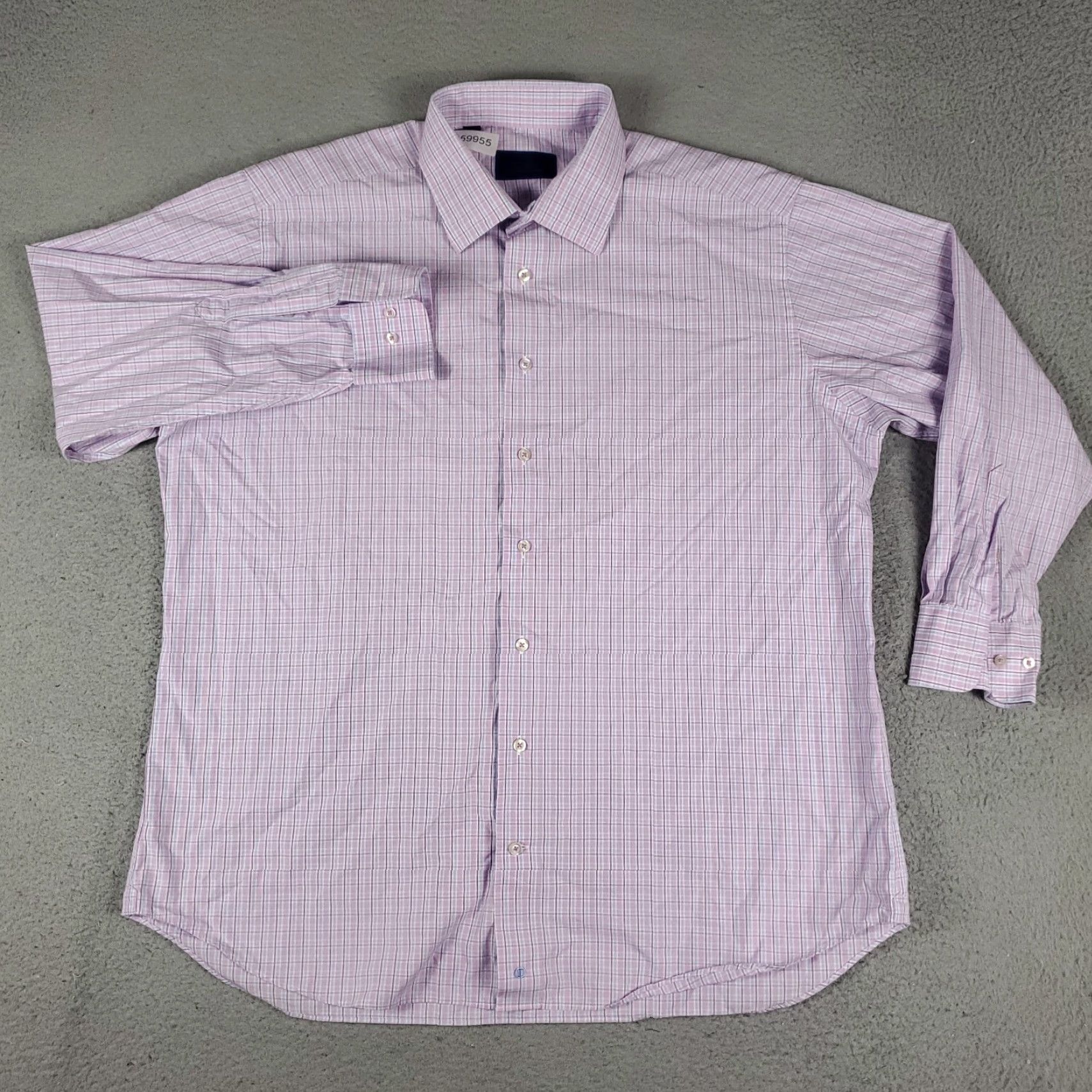 David Donahue David Donahue Dress Shirt Mens Size 18 Purple Blue Plaid Long Sleeve Button-Up Casual Workwear Size 48R - 2 Thumbnail