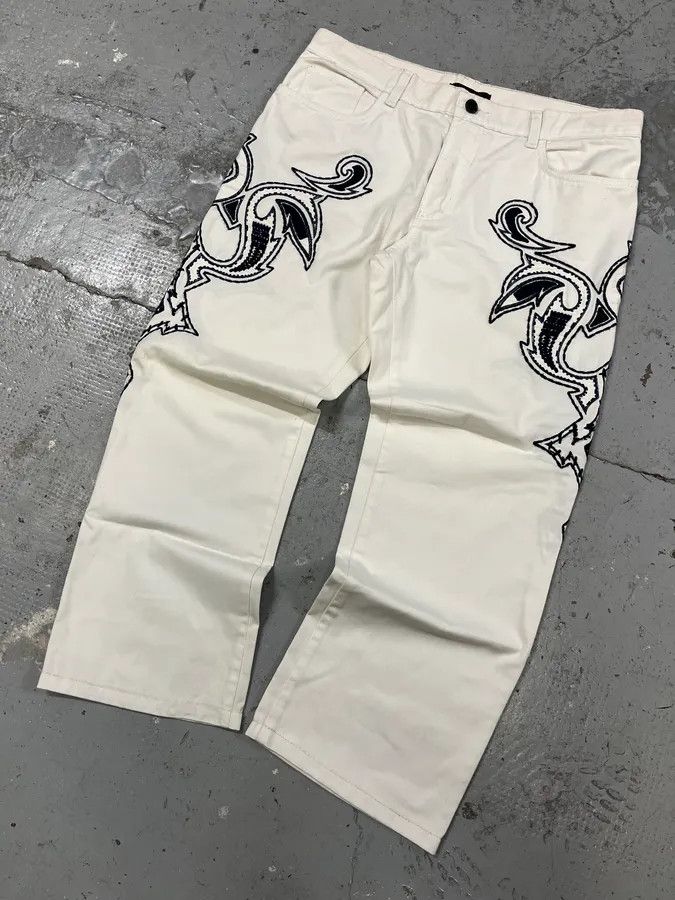 Roberto Cavalli × Vintage FW2000 Roberto Cavalli White & Navy Signature Pants Size US 31 - 2 Thumbnail
