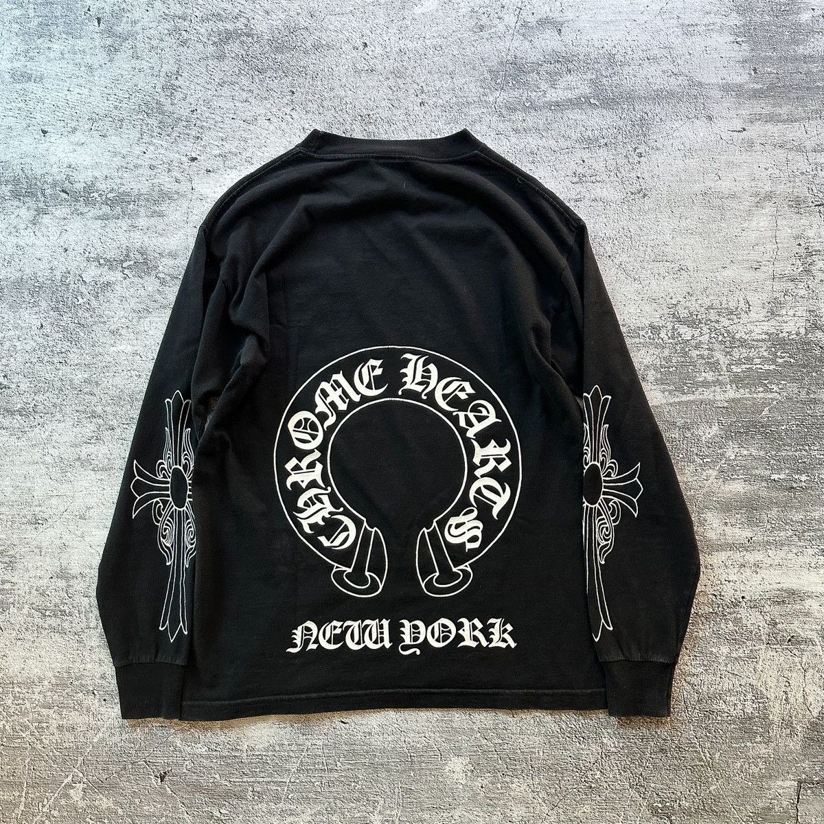 image of Chrome Hearts “New York” Long Sleeve Shirt in Faded Black, Men's (Size Medium)