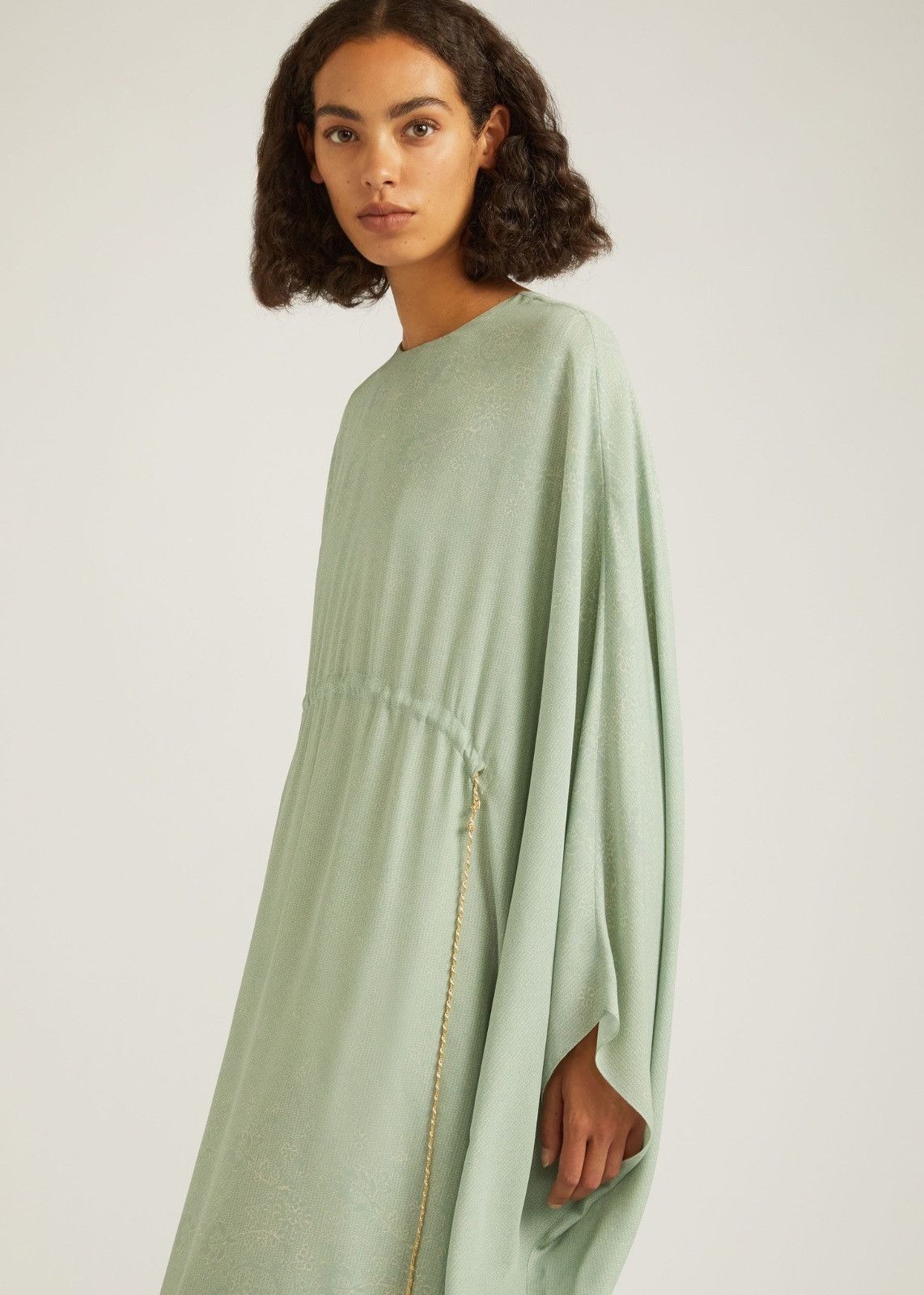 Loro Piana o1srvl11e0824 Savannah Floral Midi Dress in Light Green Size L / US 10 / IT 46 - 4 Thumbnail