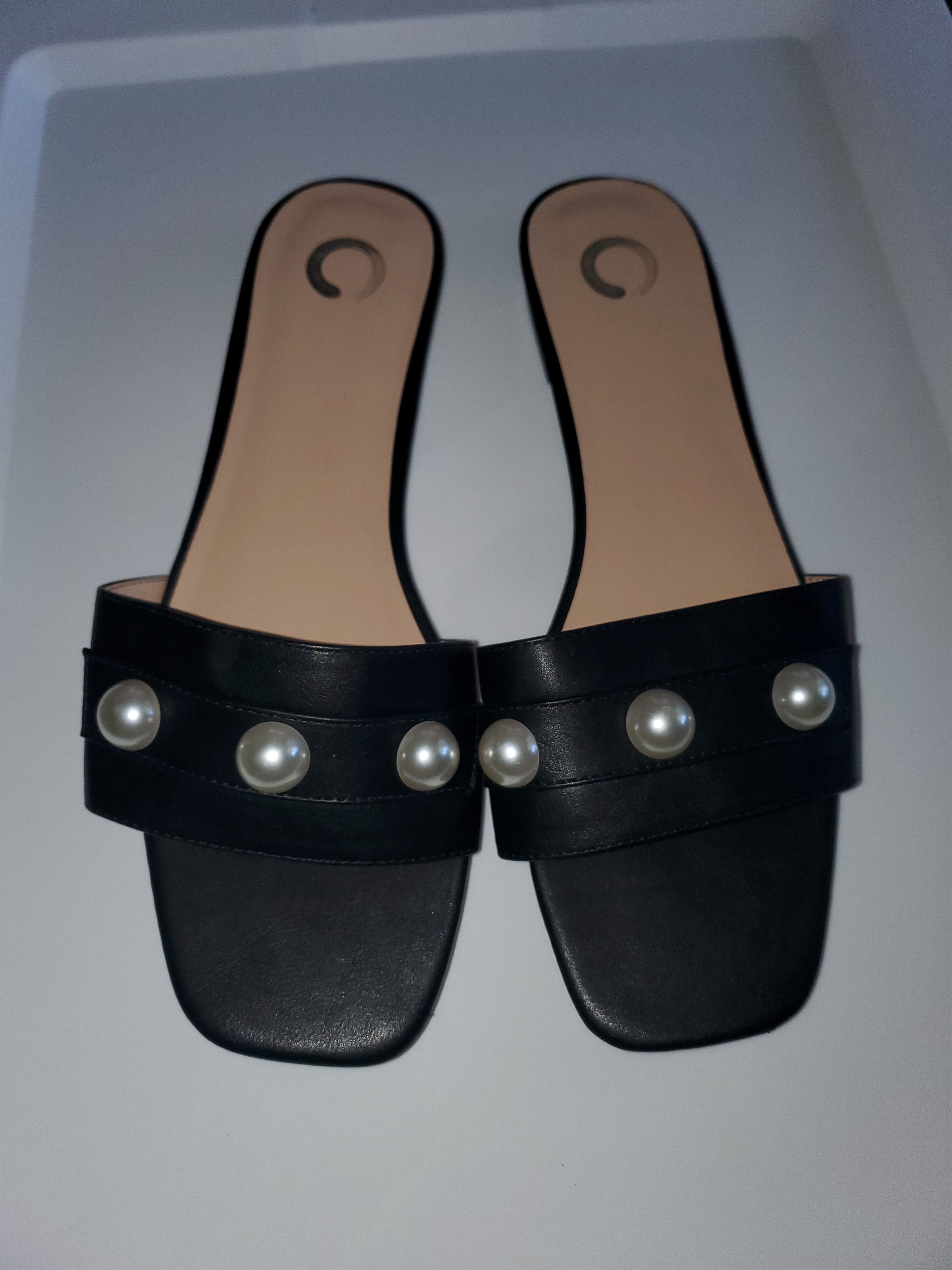 Other Journee Collection Black Faux Leather Sandals w/ Pearls Size US 11 / IT 41 - 1 Thumbnail