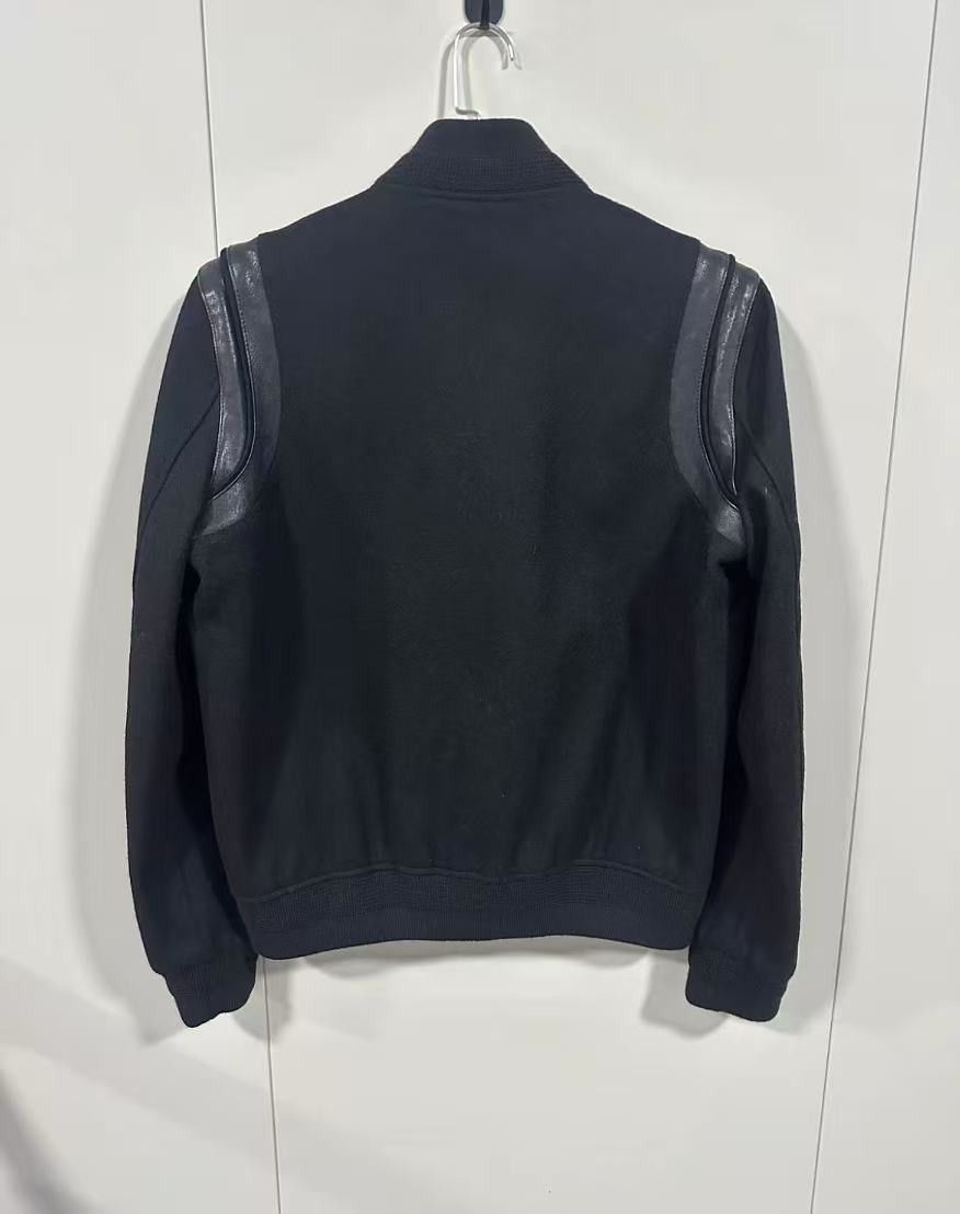 Saint Laurent Paris YSL Classic Black Wool Leather Baseball Jacket Size US M / EU 48-50 / 2 - 2 Thumbnail