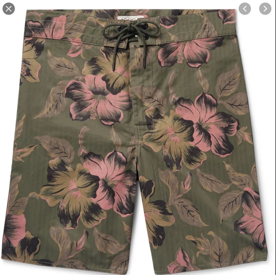 Long floral Printed Cotton-blend Swim Shorts In Green