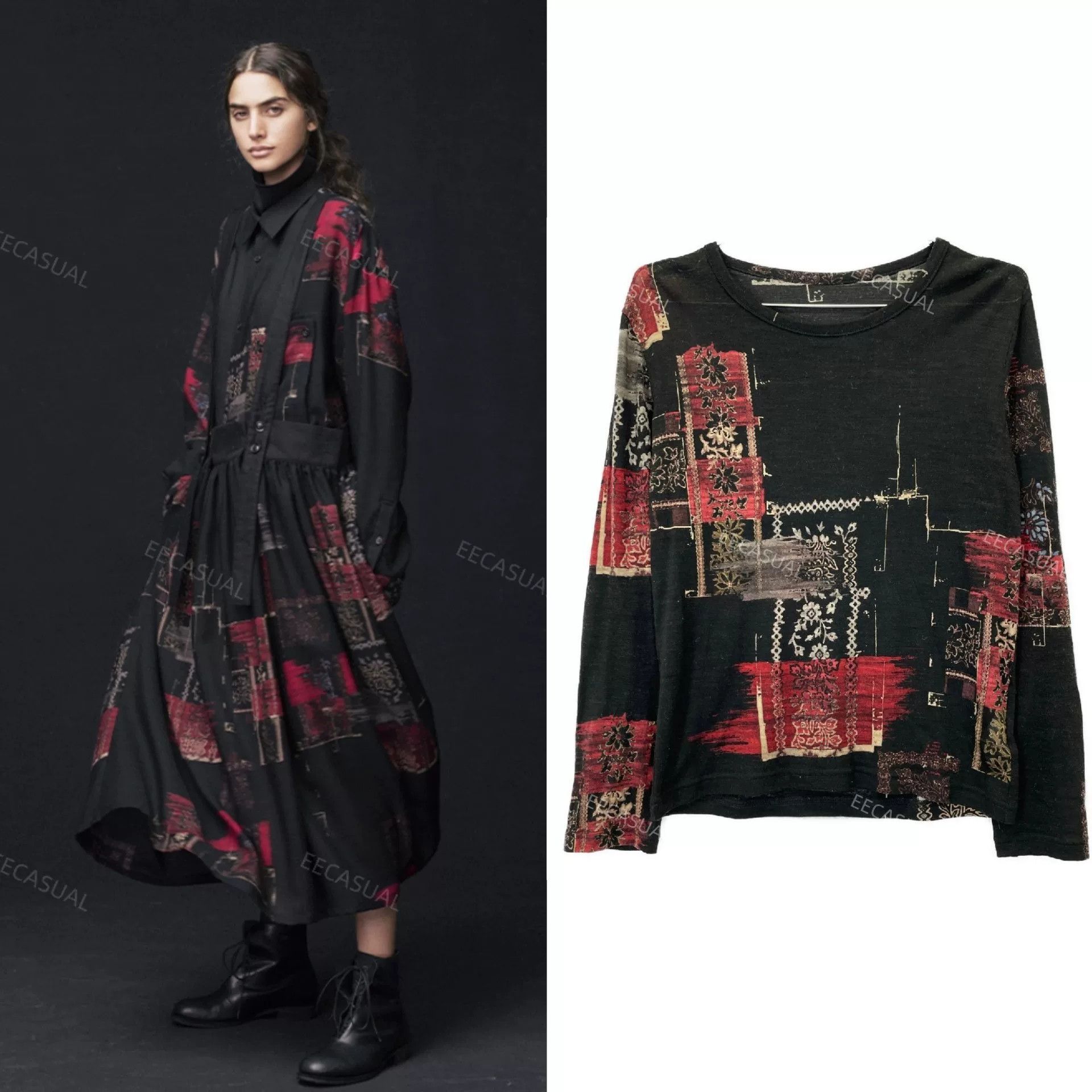 Y's Yohji Yamamoto Red Black Wool Top Size M / US 6-8 / IT 42-44 - 1 Thumbnail