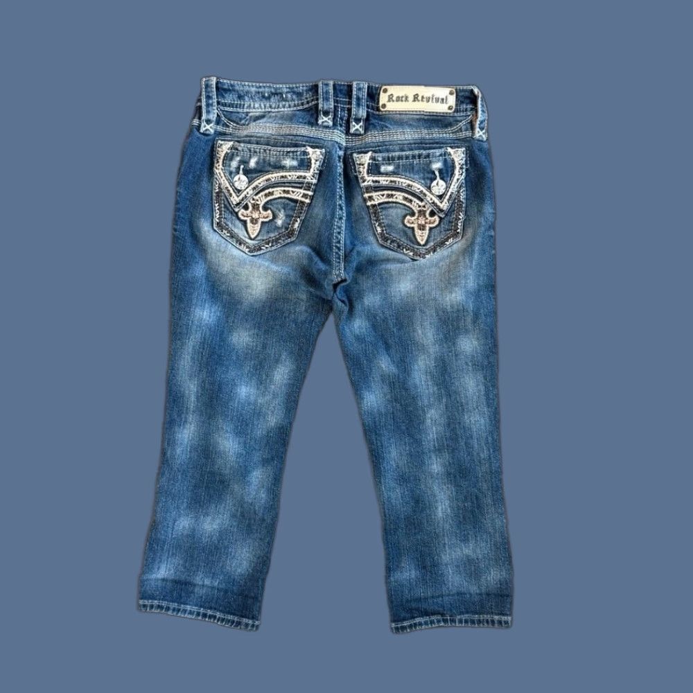 Vintage Rock Revival Alexia Capri Jeans Women's Size 27 Blue Wash Denim Low Stretch Flaps Regular Size 27" / US 4 / IT 40 - 1 Thumbnail