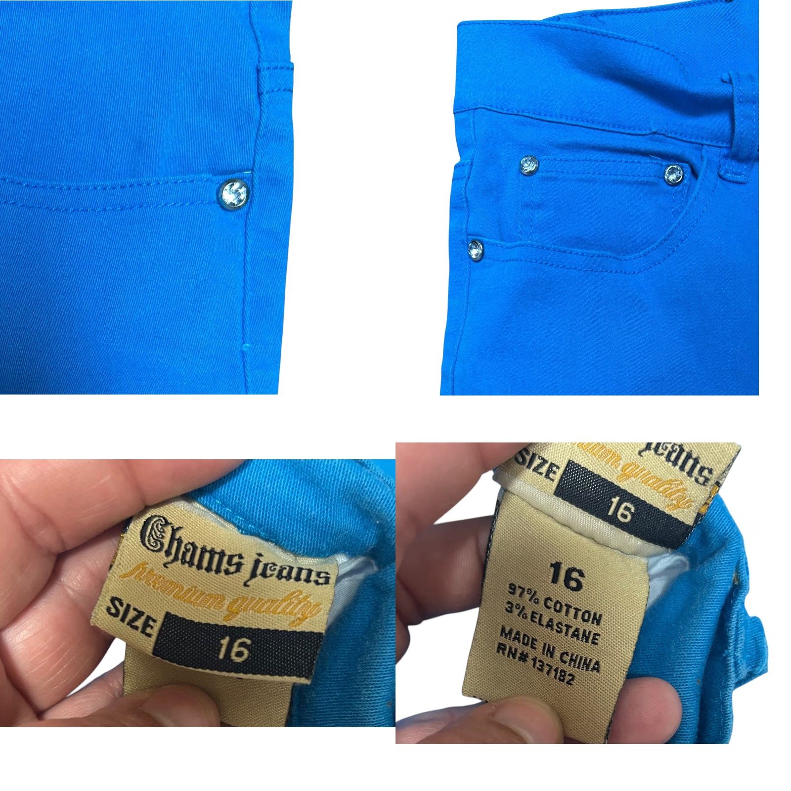 Vintage VINTAGE Chams Jeans Royal Blue Pants Studded Butterfly Pockets Women’s Sz 16 Y2K Jeans Women Fits Regular 34 In Waist 30 In Inseam 5-Pocket Design Size 38" / US 16 / IT 52 - 8 Thumbnail
