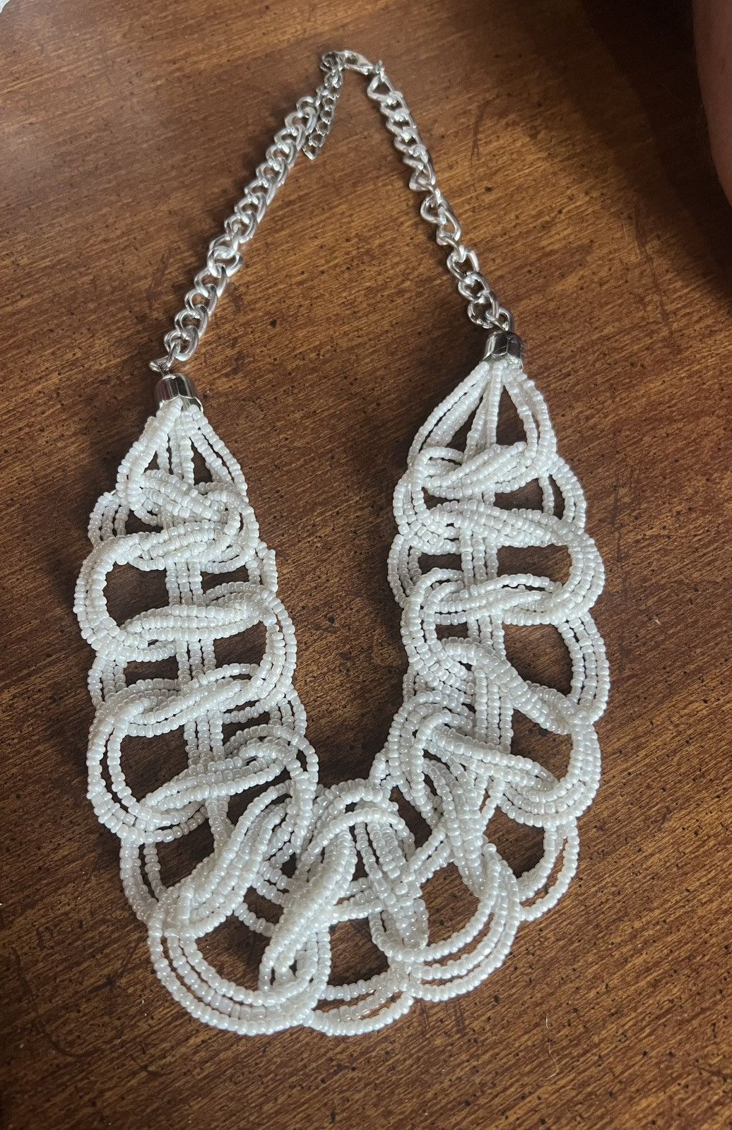 Other Chunky White Seed Bead Twisted Braided Necklace 18” Chain Size ONE SIZE - 2 Thumbnail
