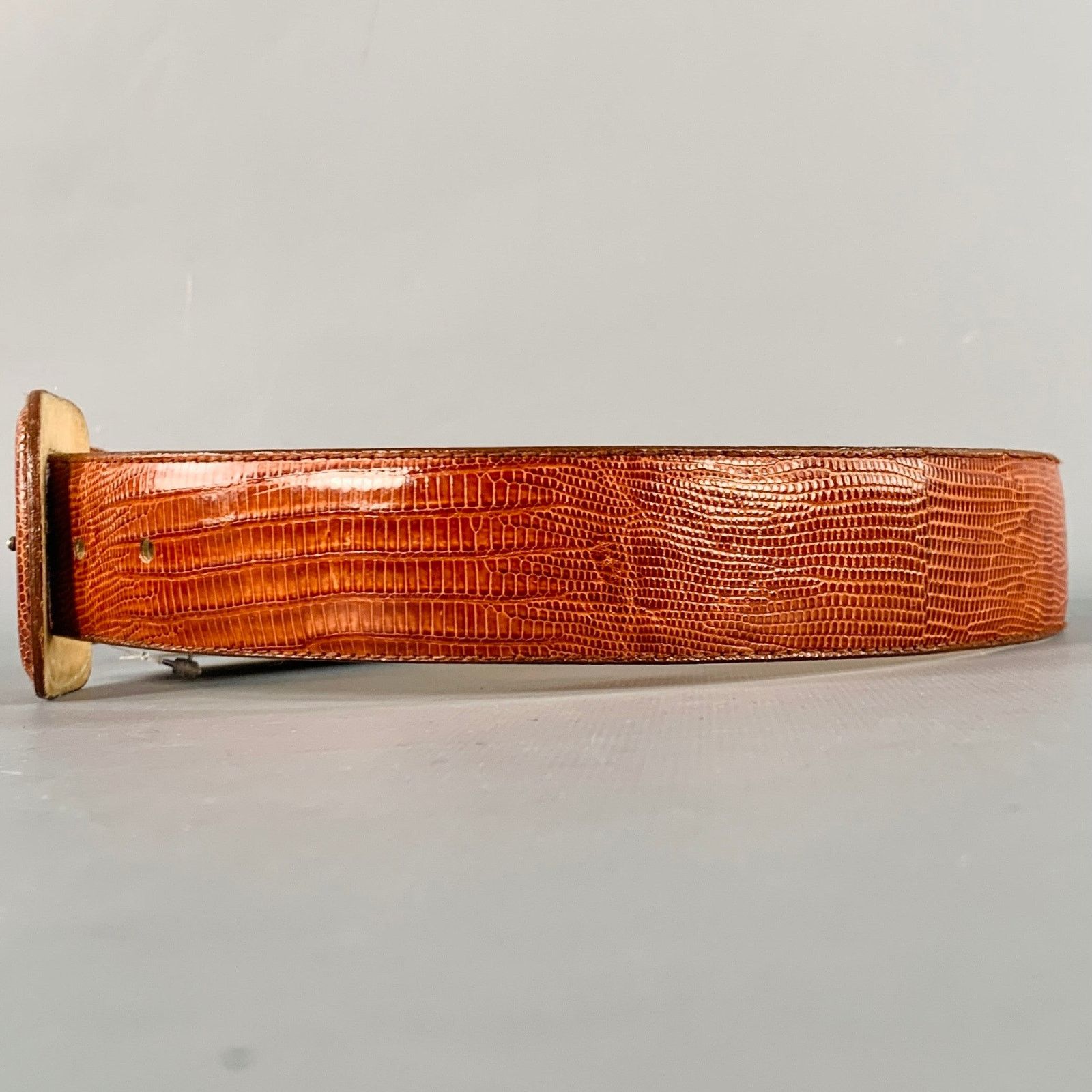 Ellen Tracy LINDA ALLARD Brown Cognac Lizard Leather Covered Buckle Belt Size ONE SIZE - 4 Thumbnail