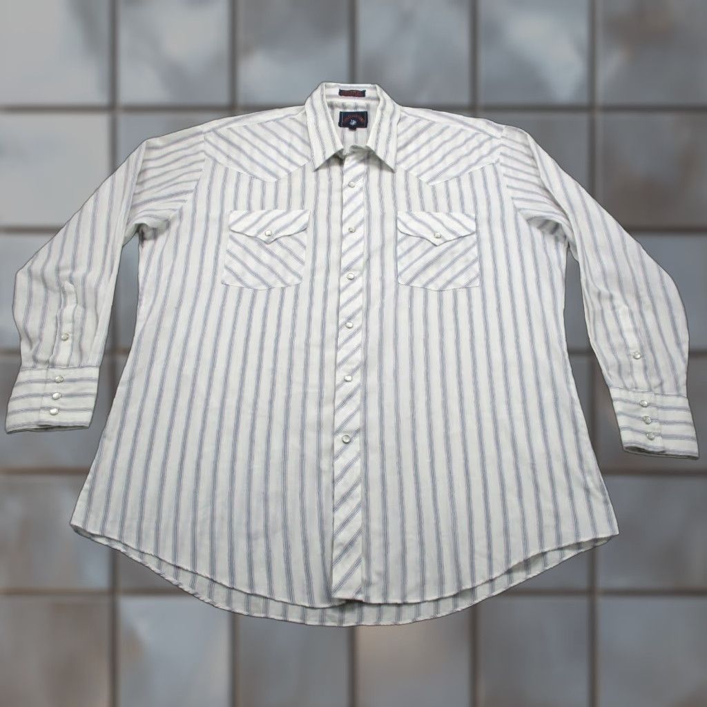 Vintage VTG Rock Creek Ranch Western Shirt Mens 17X34 Pearl Snap White Striped Cowboy Size US XL / EU 56 / 4 - 1 Thumbnail
