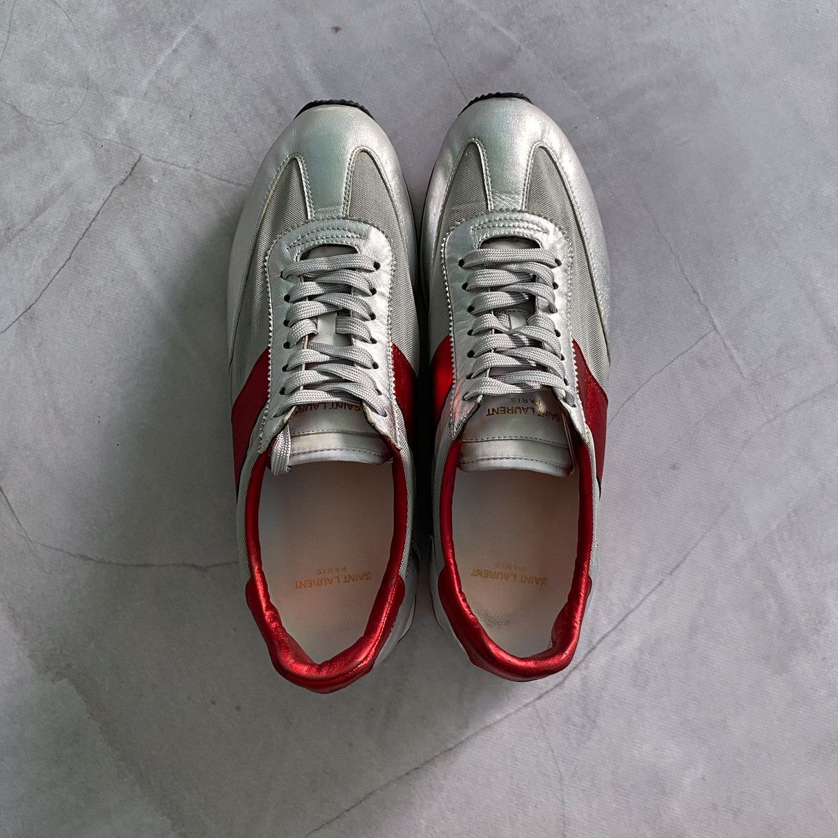 Designer × Saint Laurent Paris Saint Laurent Paris Silver/Red Sneakers Shoes Size US 12 / EU 45 - 9 Thumbnail