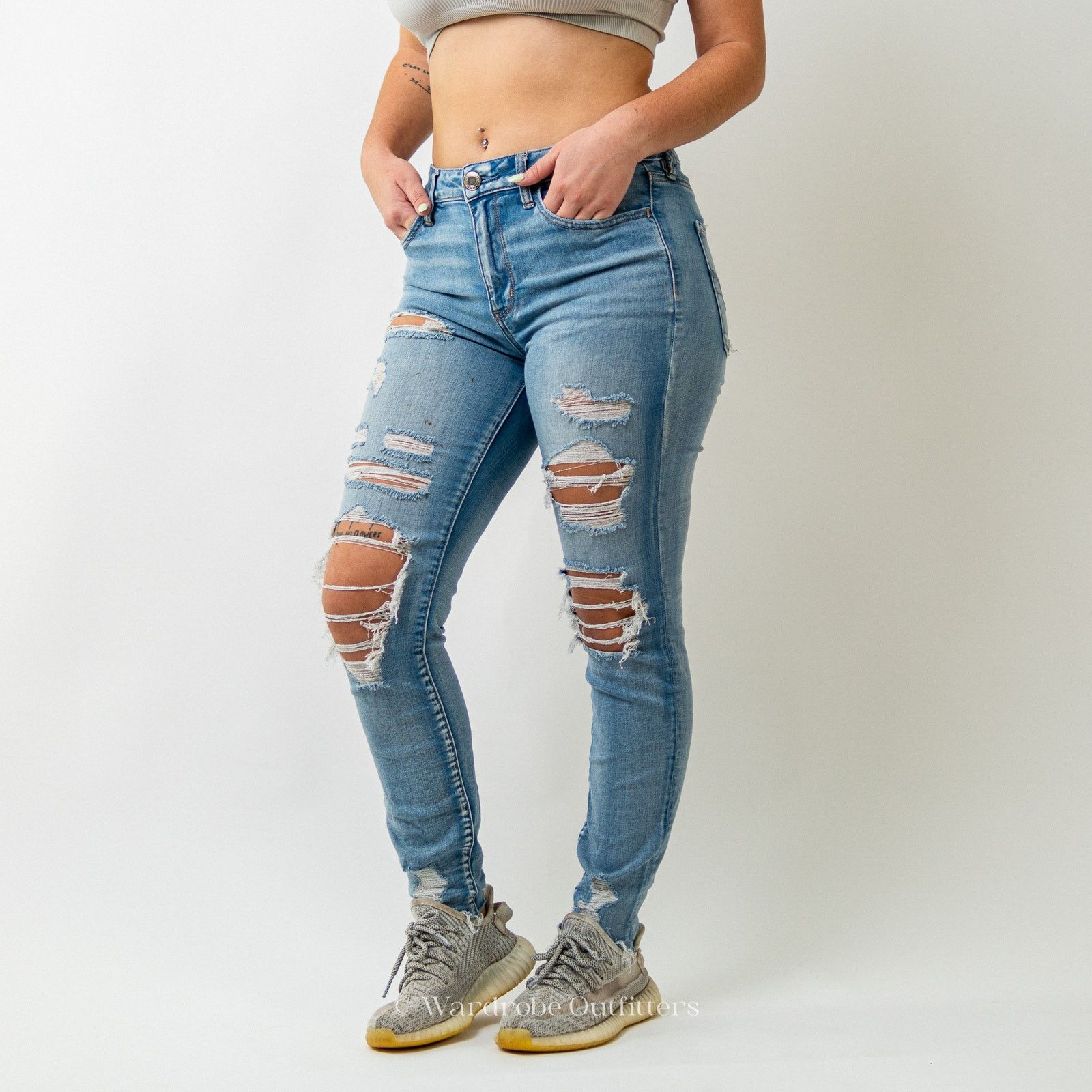 American Eagle Outfitters AEO Ripped & Thrashed Jegging Jeans Super Stretch X Size 29" - 3 Thumbnail