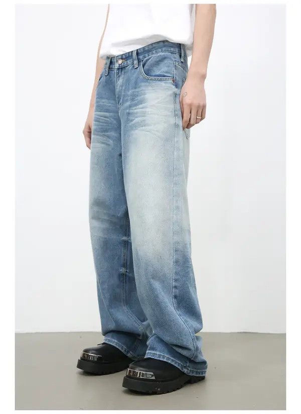 Japanese Brand Light blue vintage washed wide-leg versatile loose jeans Size US 32 / EU 48 - 4 Thumbnail