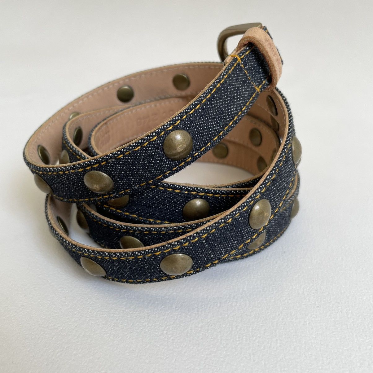 Miu Miu Blue Studded Denim Double Wrap Belt Size 32 - 13 Thumbnail