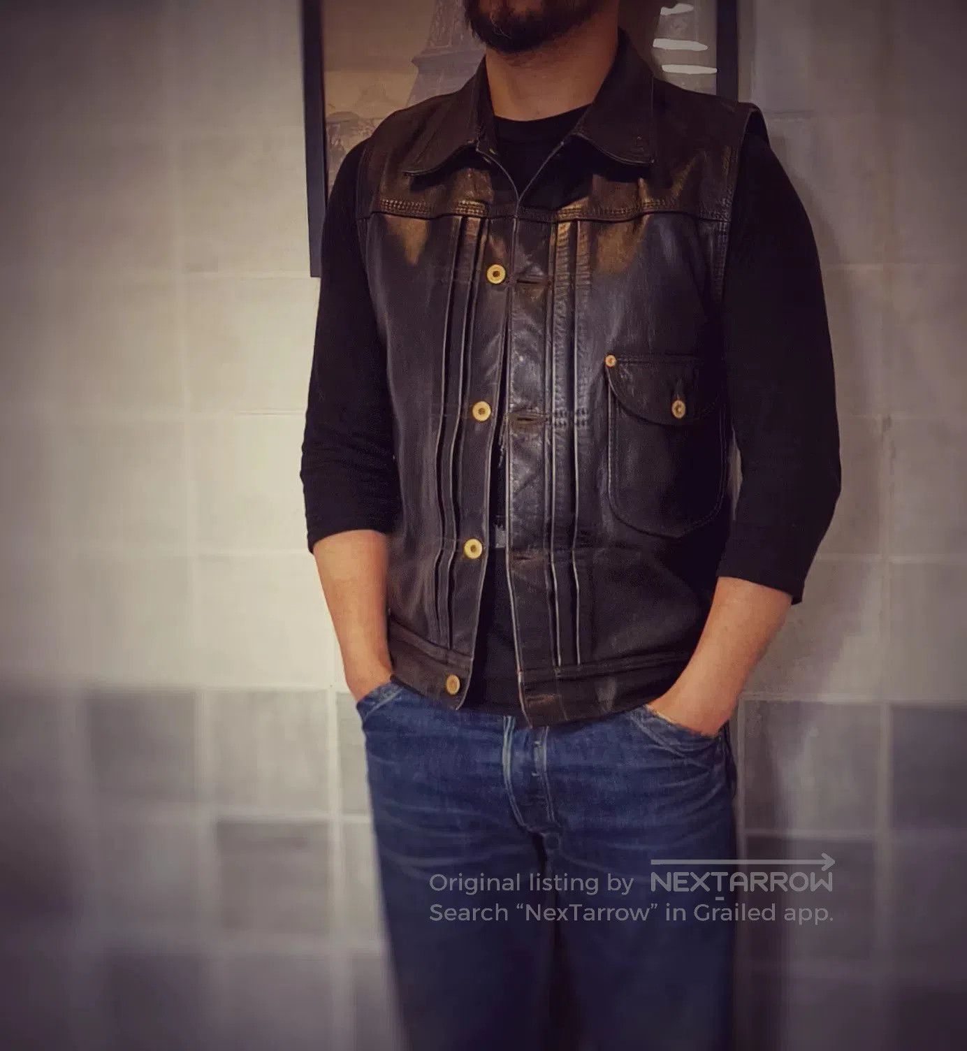L.C. King Vintage Black Leather Motorcycle Vest. Size US L / EU 52-54 / 3 - 2 Thumbnail