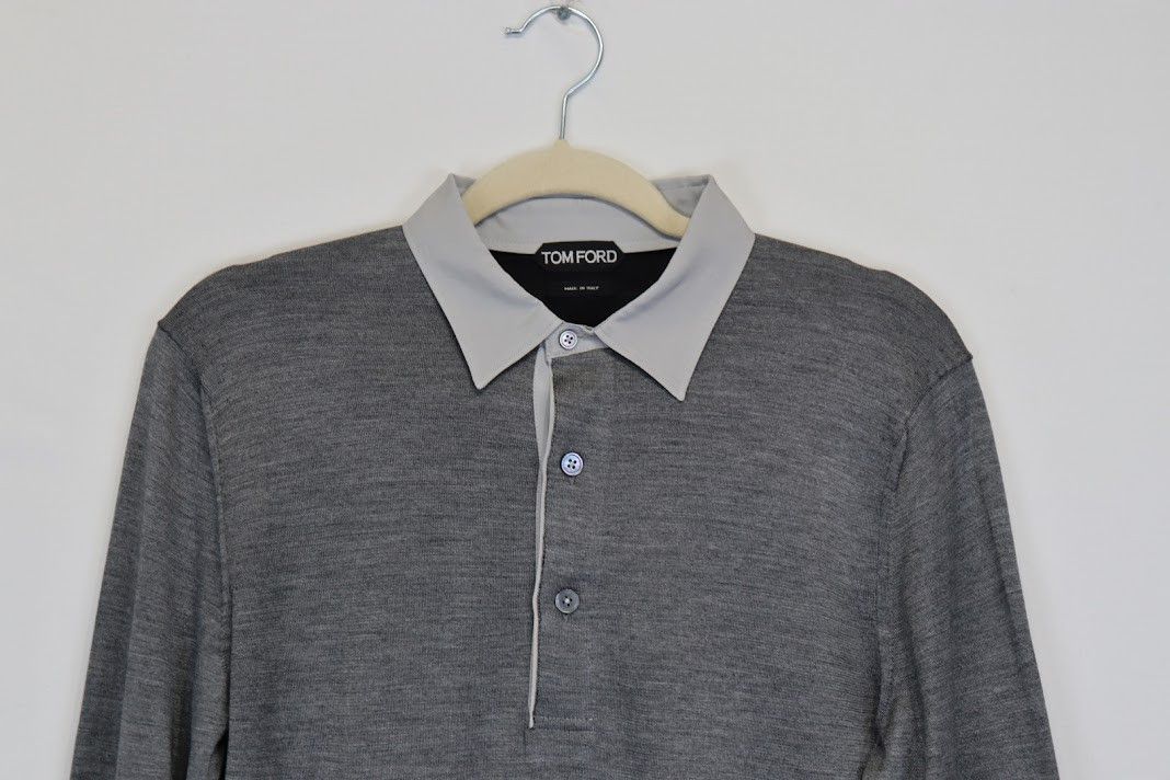 Tom Ford o1rshd1 Q: 2 / Long Sleeve Polo Shirt in Grey Size US S / EU 44-46 / 1 - 3 Thumbnail