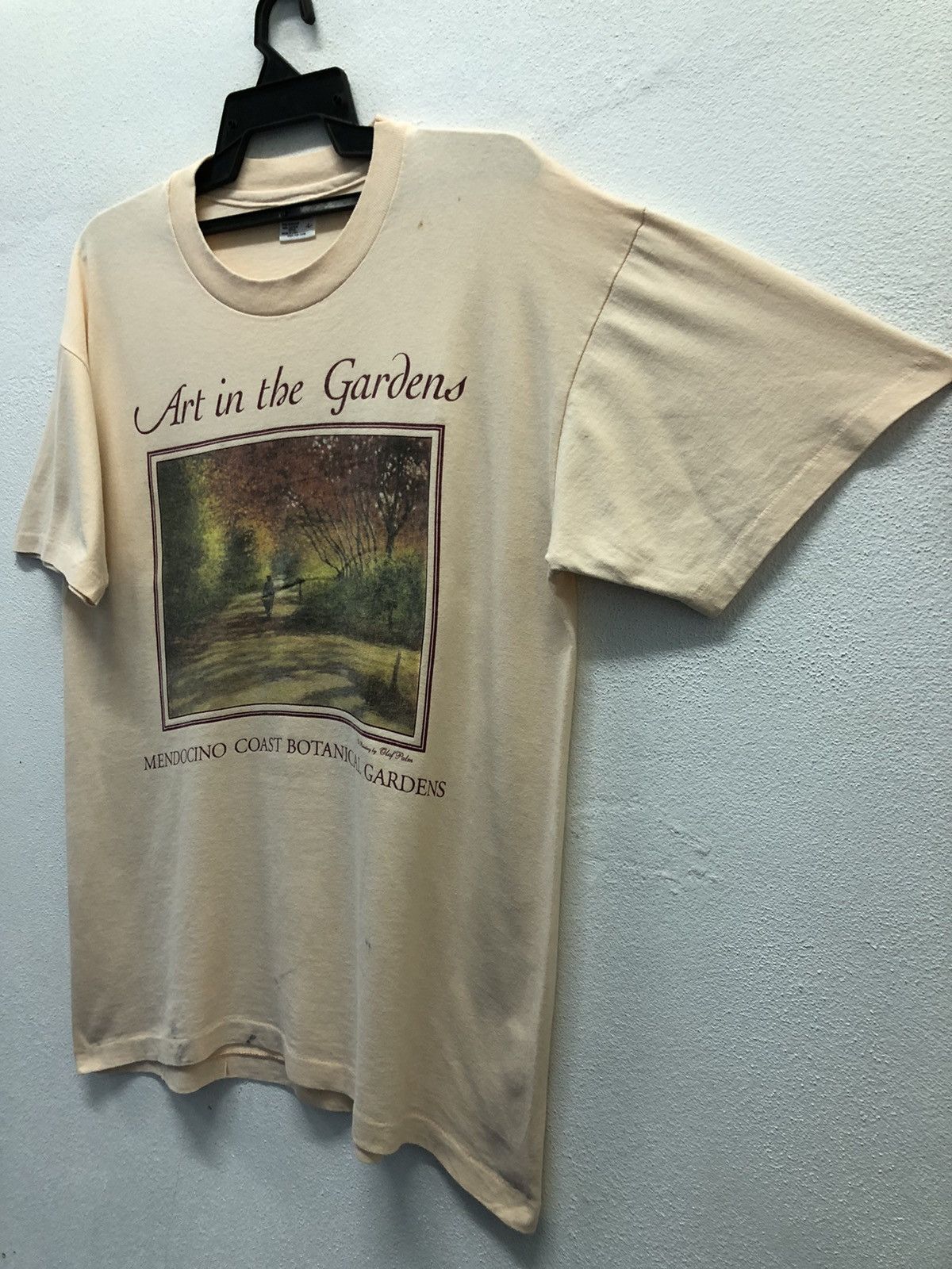 Vintage vintage Art In The Gardens Oil Painting By Olaf Palm TShirt Size US L / EU 52-54 / 3 - 6 Thumbnail
