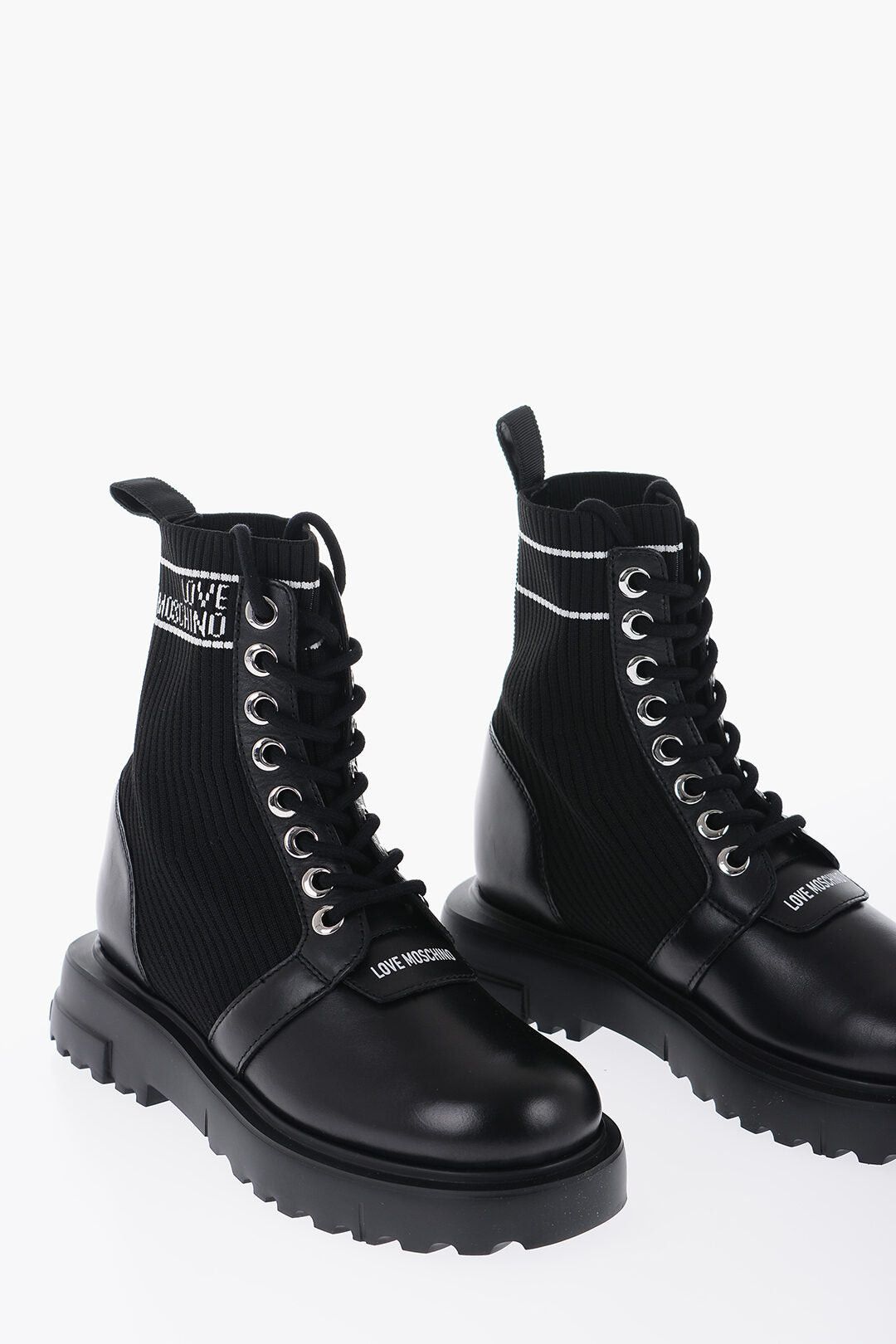 Moschino LOVE Leather and Fabric Combat Boots with Contrasting Details Size US 8 / IT 38 - 1 Thumbnail