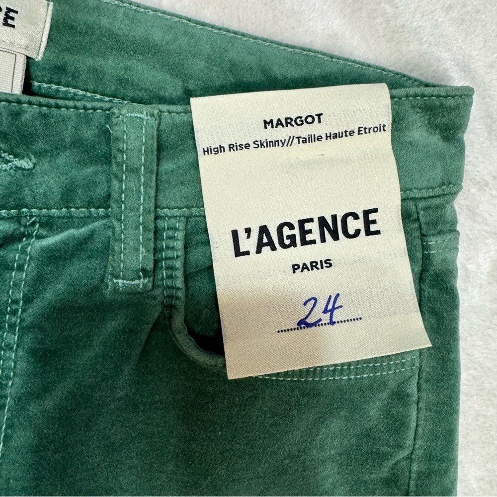 L'AGENCE NWT New $265 L'AGENCE Margot Velvet Crop Skinny FROSTY SPRU Size 24" / US 00 / IT 34 - 6 Thumbnail