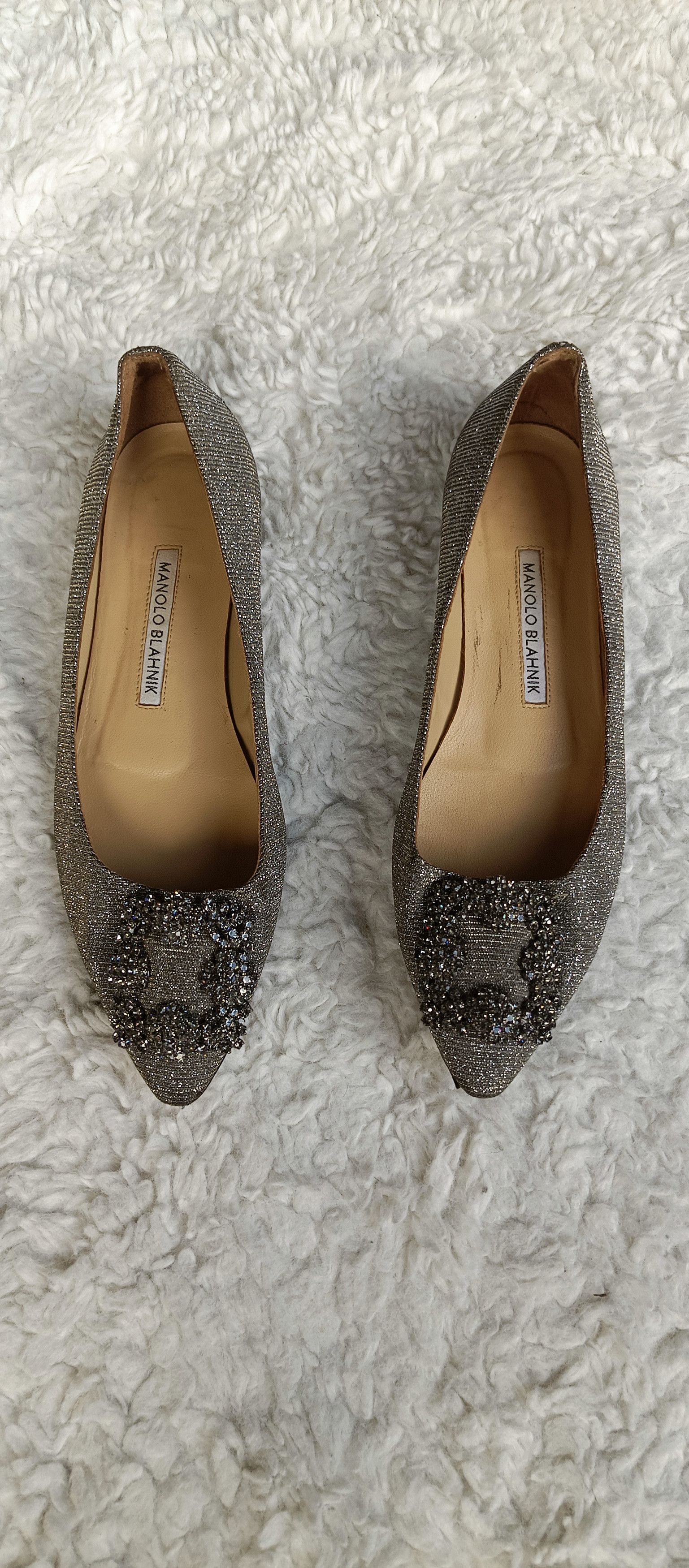 Manolo Blahnik MANOLO BLAHNIK Hangisi Silver Metallic Woven Size US 6 / IT 36 - 1 Thumbnail