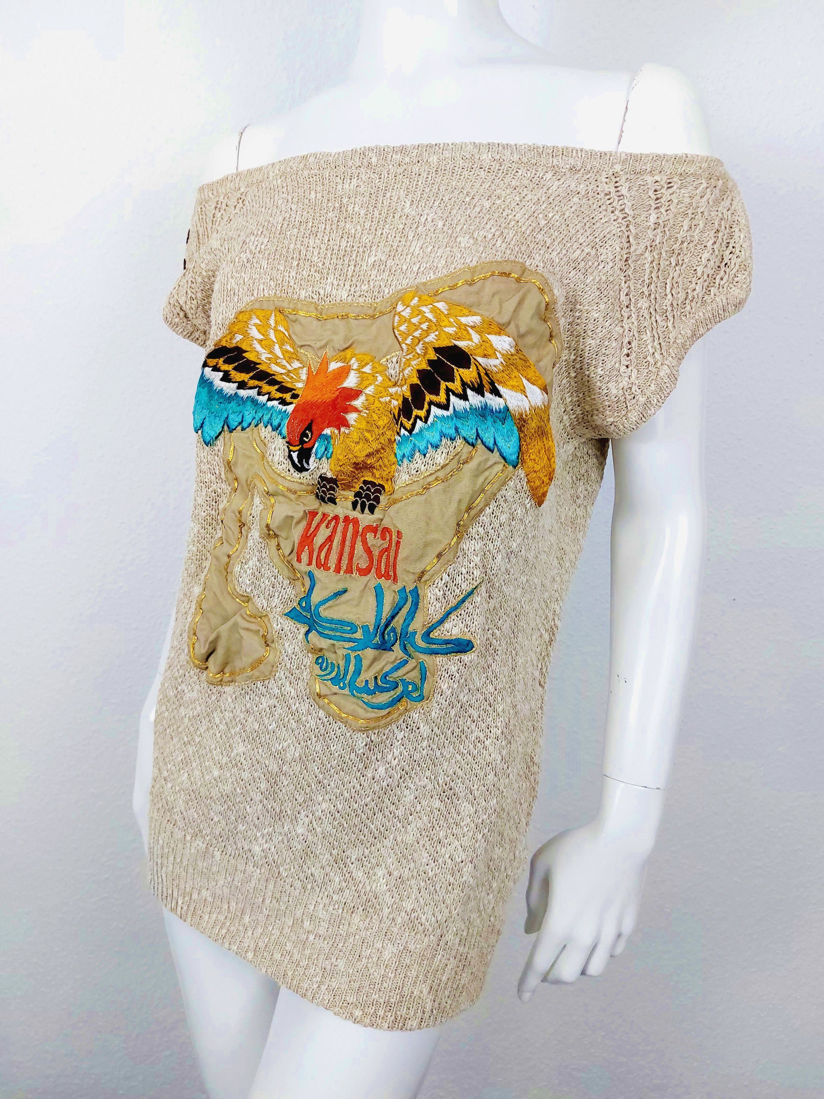 Kansai Yamamoto Japan Applique Parrot Bird Tunic Vest