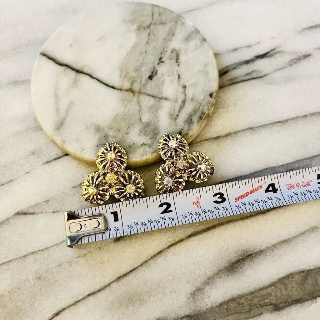Vintage Vintage AB Crystal Earrings Clip On Gold Toned Metal Size ONE SIZE - 6 Thumbnail
