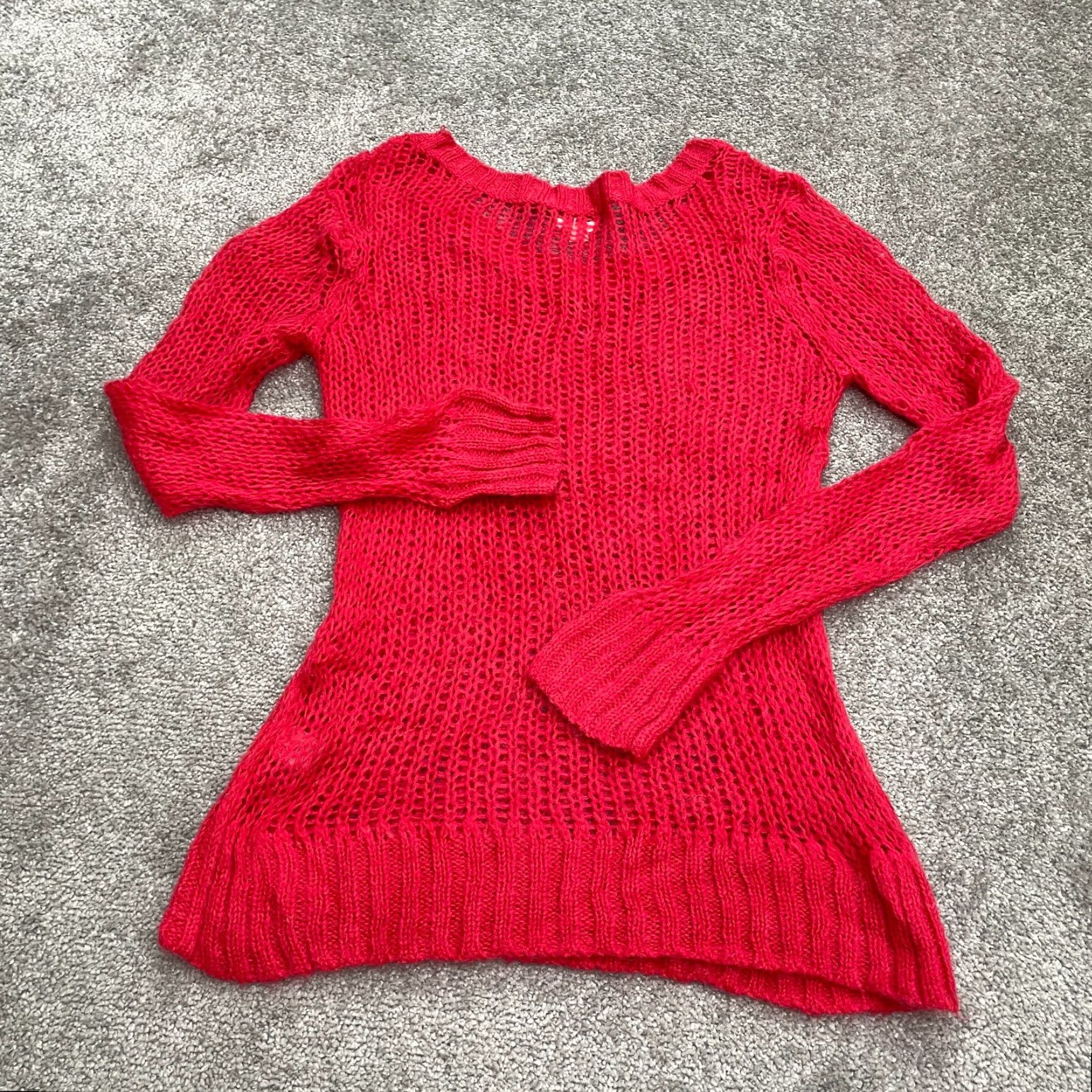 Vintage Aerie Sweater Women M Red Open-Knit Crochet Pullover Long Sleeve Round Neck Knit Size M / US 6-8 / IT 42-44 - 2 Thumbnail