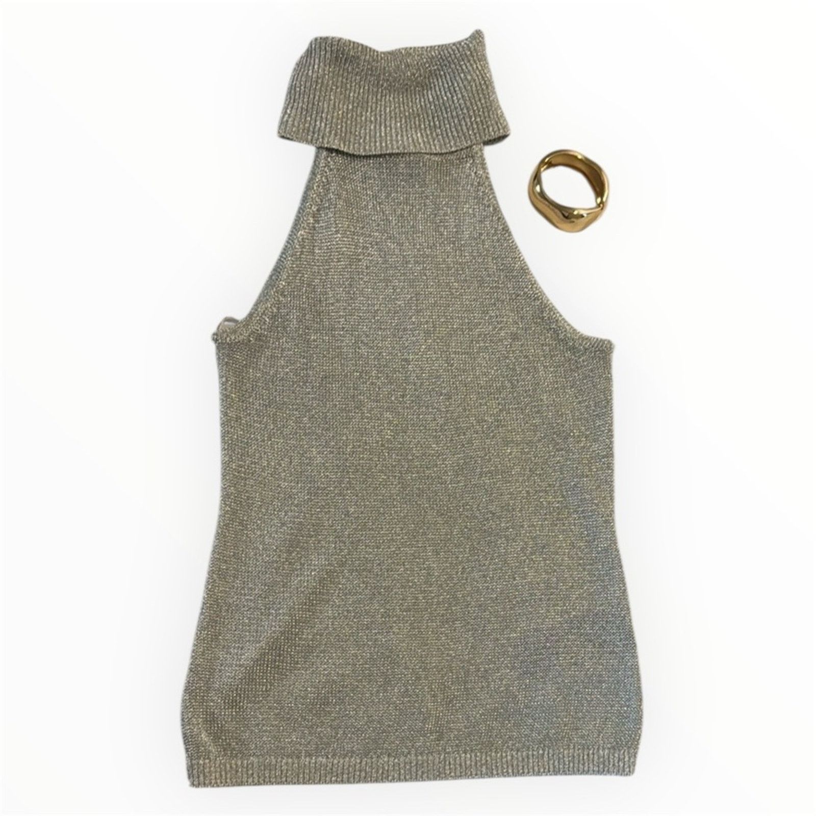 Guess GUESS Silver Glitter Knit Turtleneck Sleeveless Top Stretchy Size XS / US 0-2 / IT 36-38 - 11 Thumbnail