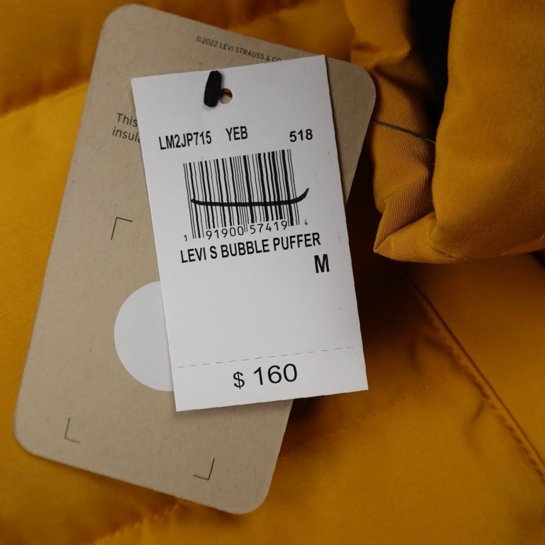 Levi's Levi's Jacket Mens M Yellow Black Quilted Puffer Coat Full Zip Insulated Work Outer Shell Polyester Lining Polyester Winter Spring Casual Size US M / EU 48-50 / 2 - 4 Thumbnail