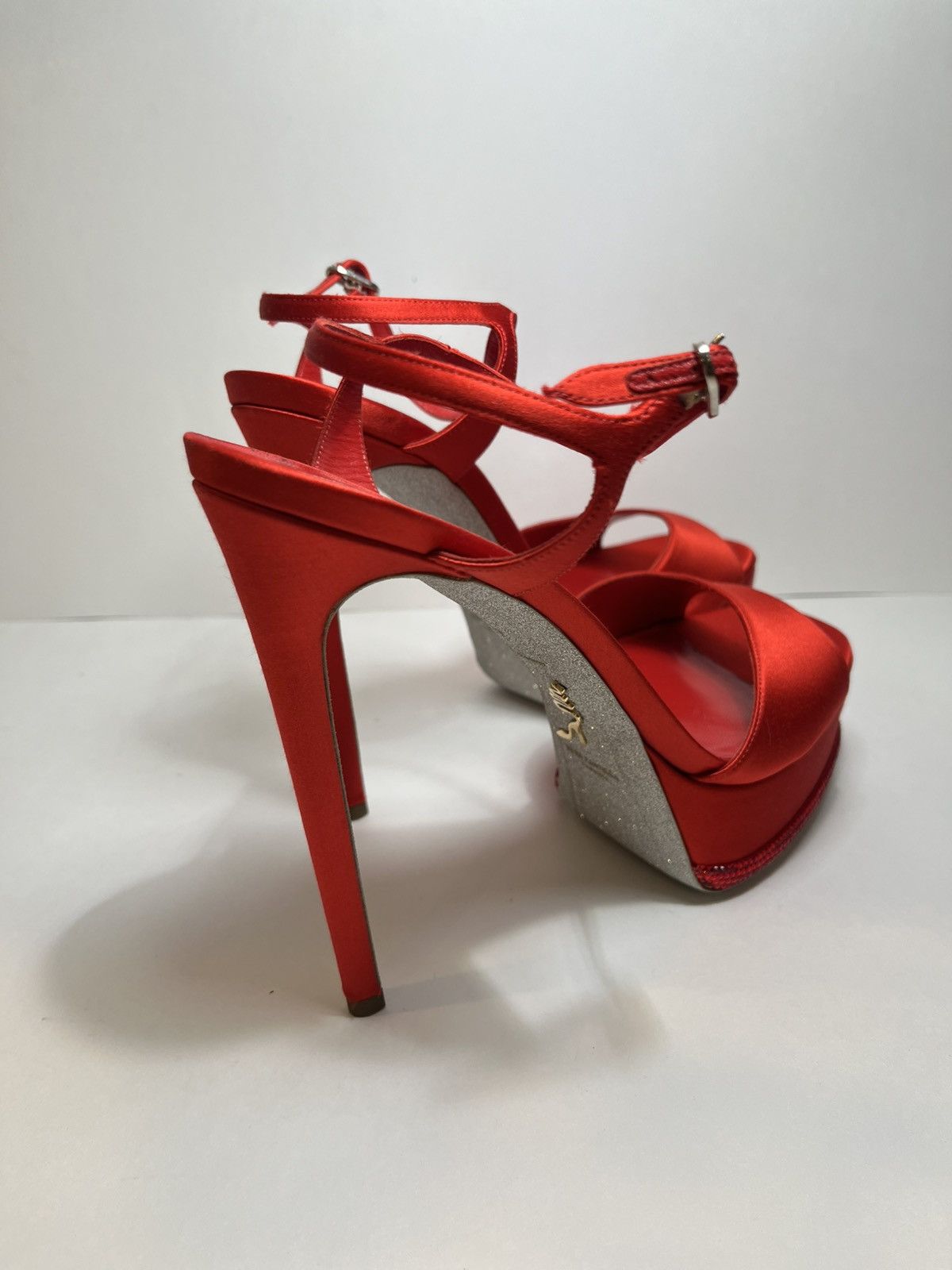 Rene Caovilla Rene Caovilla Red Satin Platform Heels NEW Size US 11 / IT 41 - 6 Thumbnail