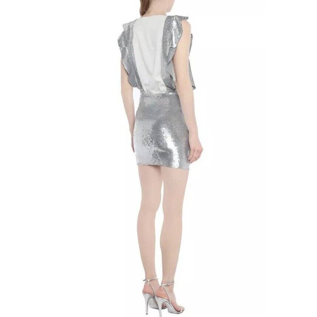Iro IRO Dwino Silver Ruffled Suspenders Sequin Mini Skirt Sz XS Size 24" / US 00 / IT 34 - 2 Thumbnail