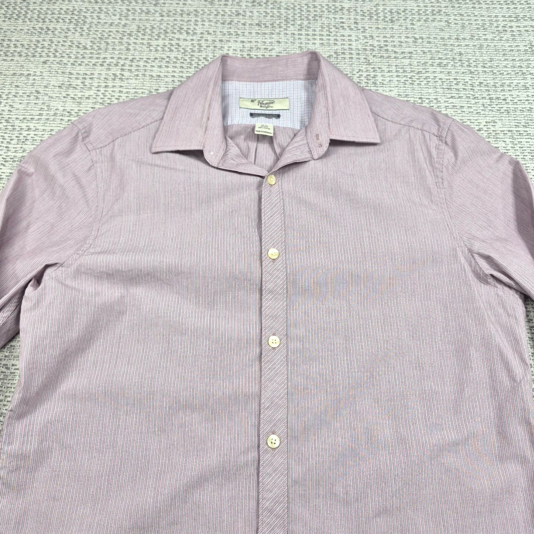 Original Penguin Original Penguin Heritage Slim Fit Shirt Mens 15.5 Pink Pinstripe Button Up Long Sleeve Dress Shirt, 100% Cotton, Slim, Classic Preppy Mens Size US L / EU 52-54 / 3 - 5 Thumbnail