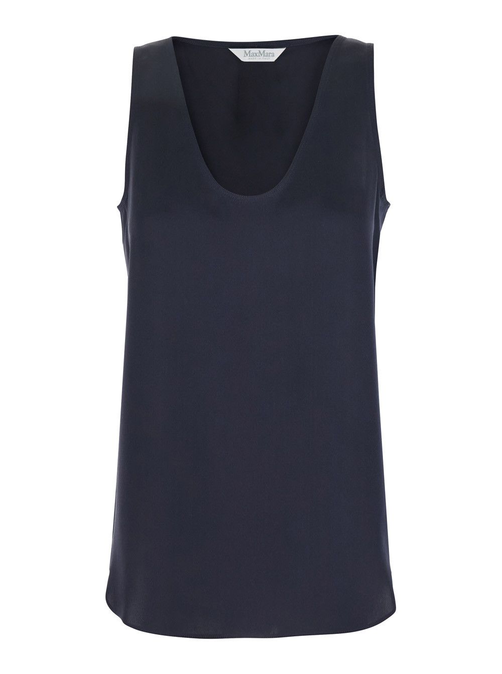 'Filly' Blue Sleeveless Top with Round Neck in Silk Woman