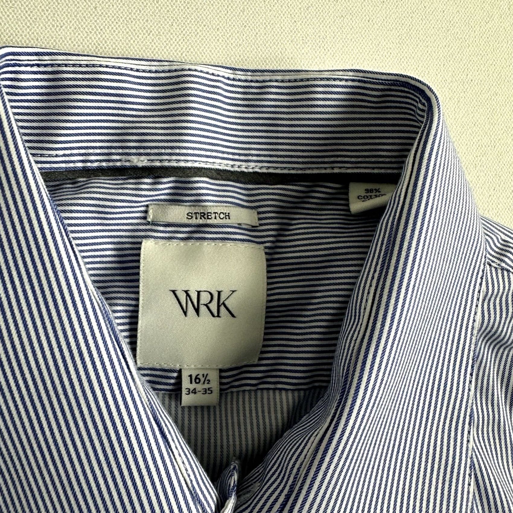 Vintage WRK Dress Shirt Button-Up Blue Striped 16.5 34-35 Long Sleeve Mens Regular Stretch Casual Size US XL / EU 56 / 4 - 5 Thumbnail