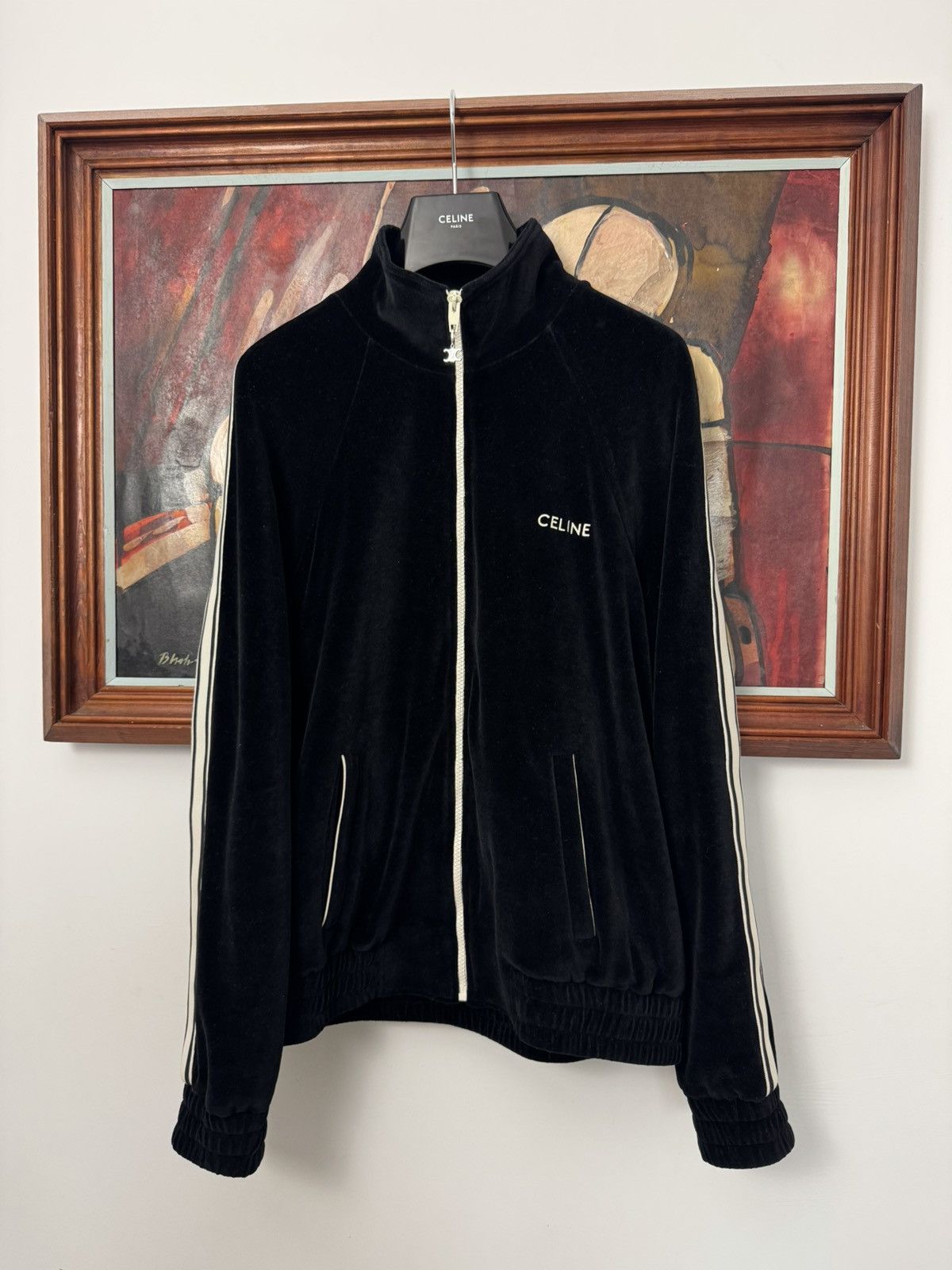 Celine Celine Track Jacket Velour Zip Up Black Designer Sweatshirt Size US M / EU 48-50 / 2 - 2 Thumbnail