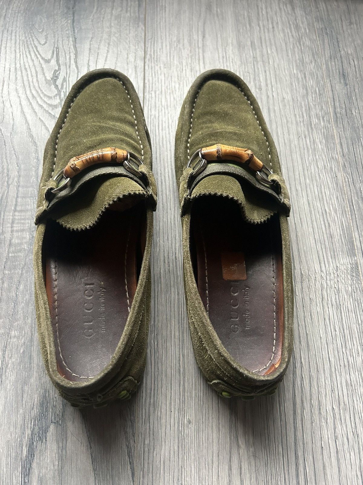 Gucci Gucci Bamboo Bit Green Suede Loafers Size US 7 / EU 40 - 6 Thumbnail
