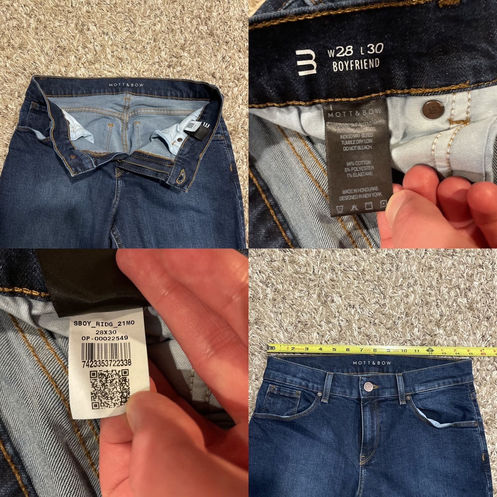 Mott & Bow Mott & Bow Jeans Women 28x30 Blue Denim Dark Wash Stretch Boyfriend Regular Rise 28 Inseam Pockets Zip Button Cotton Polyester Spandex Denim Size 28" / US 6 / IT 42 - 8 Thumbnail