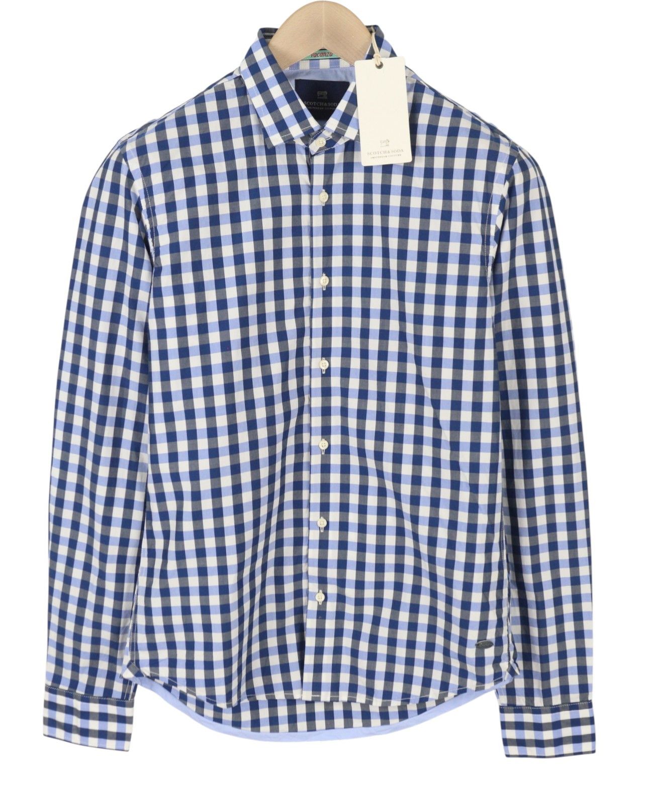Scotch & Soda M Blue Checked Cutaway Button-Up Long Sleeve Shirt 89051 Size US M / EU 48-50 / 2 - 2 Thumbnail