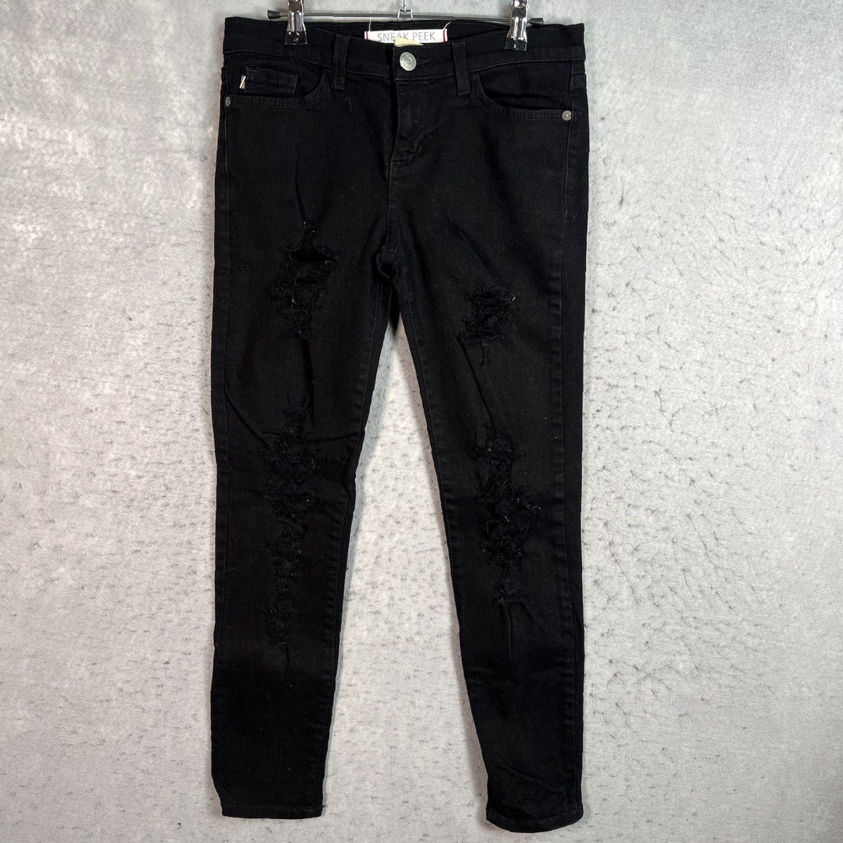 Vintage Sneak Peek Jeans Womens 5 Skinny Distressed Black Made In USA Denim Cotton Blend 30 in Waist 27 in Inseam Size 27" / US 4 / IT 40 - 2 Thumbnail