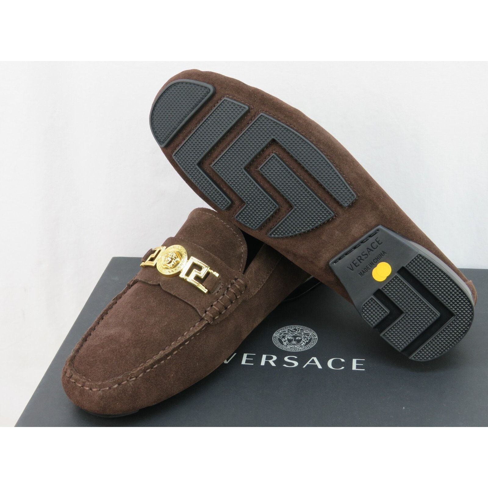 Versace NIB VERSACE BROWN SUEDE GOLD MEDUSA HEAD LOGO LOAFERS 43 10 Size US 10 / EU 43 - 5 Thumbnail