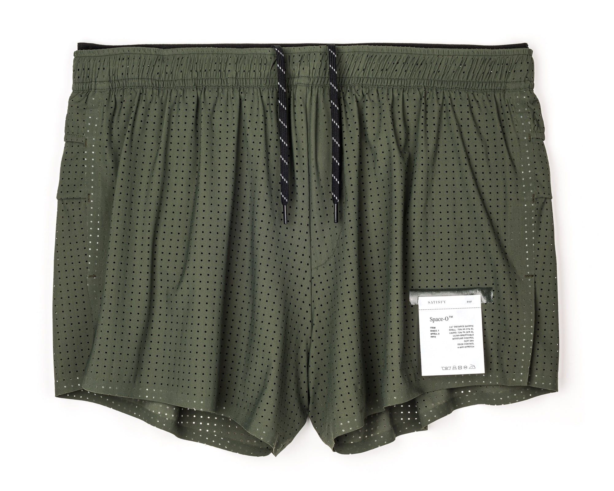 image of Satisfy Running Space‑O 2.5" Distance Shorts in Army Green, Men's (Size 36)