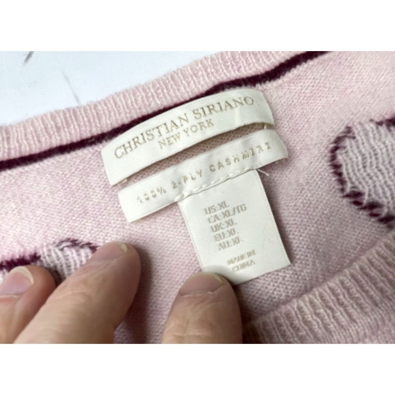 Christian Siriano Christian Siriano Heart Print 2-Ply Cashmere Sweater Pullover Pink XL Women Raglan Sleeve Long Sleeve Crew Neck Vintage No Size XL / US 12-14 / IT 48-50 - 2 Thumbnail