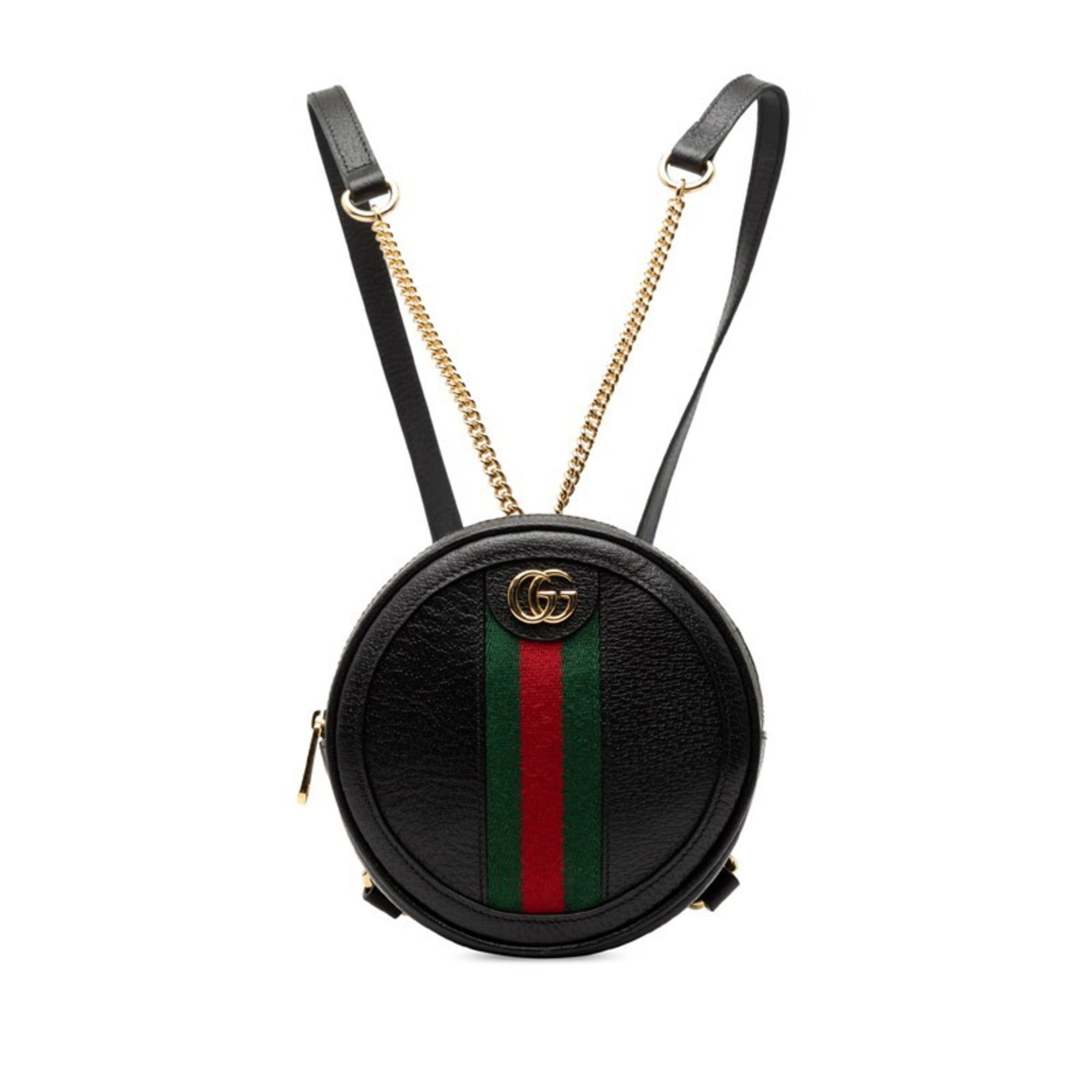 Gucci Sherry Line Ophidia Chain Backpack 598661 Black Leather Women's GUCCI