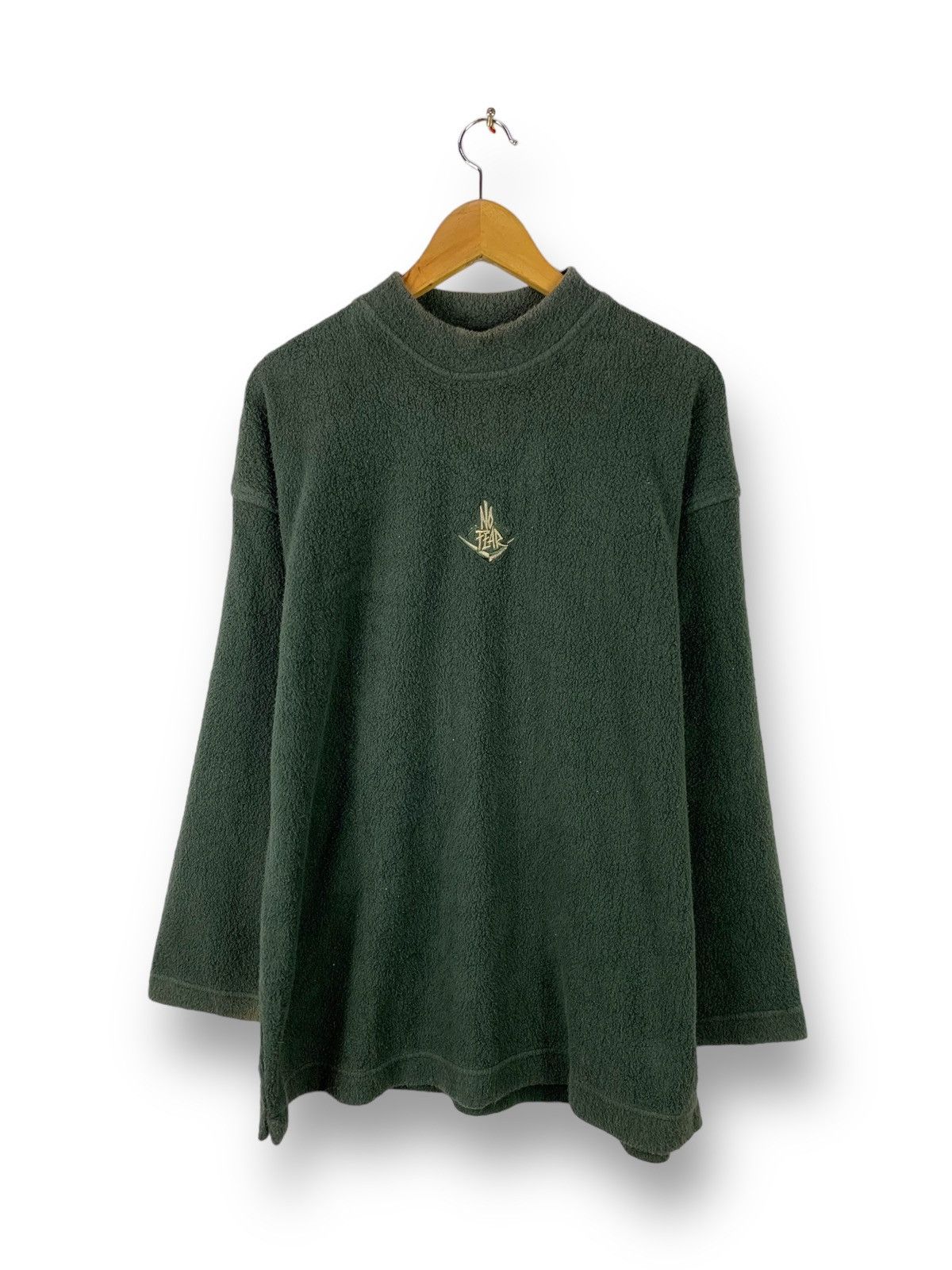 image of 90's No Fear Fleece Pullover Sweater in Green Navy, Men's (Size Medium)