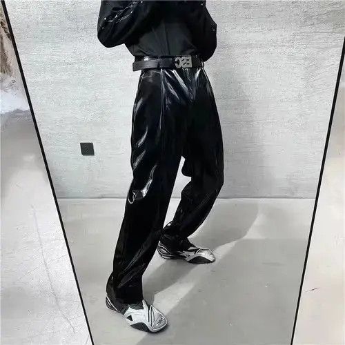 Other Leather Trousers Side Tight Waist Loose Casual Pants Size US 36 / EU 52 - 1 Thumbnail