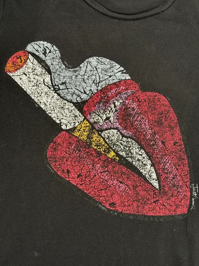 Just Cavalli Cavalli Black Cotton T-Shirt Graphic Lips Print Size S Size US M / EU 48-50 / 2 - 7 Thumbnail