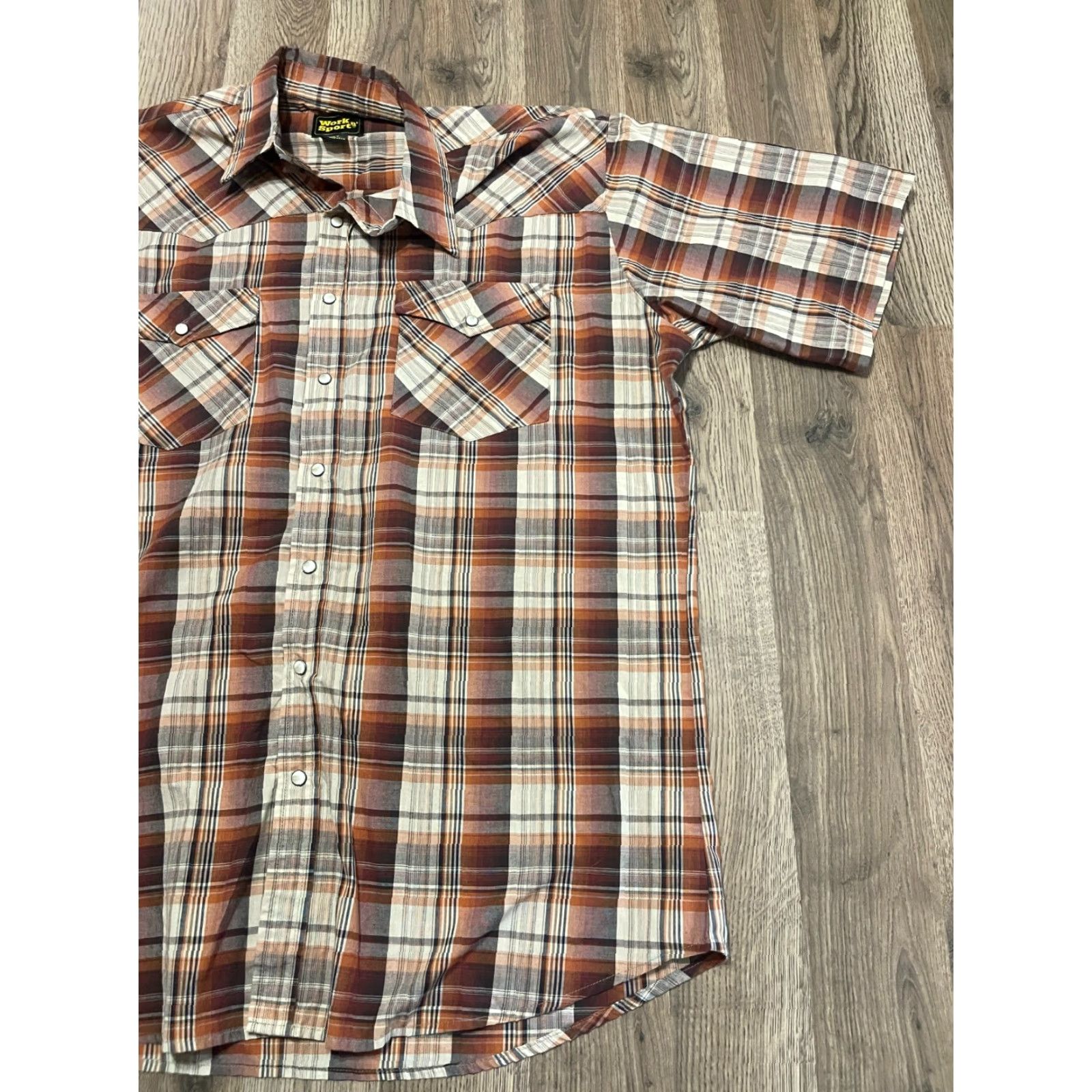 Vintage WorkN'Sport Shirt, Men’s XL Tall, Button Up, Plaid, Short Sleeve, Brown Orange, Casual, Regular, Vintage? No Size US XL / EU 56 / 4 - 4 Thumbnail