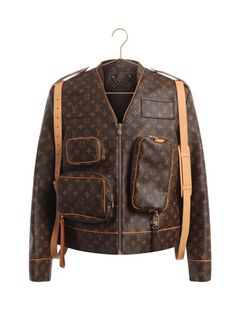 Louis Vuitton 17SS Motor Trunks Leather Jacket Men's Gray 50 1854