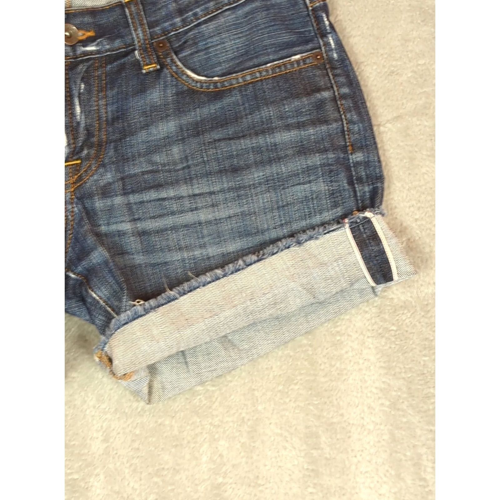 Lucky Brand Lucky Brand Shorts Womens 4 Blue Denim Riley Frayed Hem Whisker Distress selvage Distressed 5-Pocket Denim Shorts Blue Regular Size 27" / US 4 / IT 40 - 5 Thumbnail
