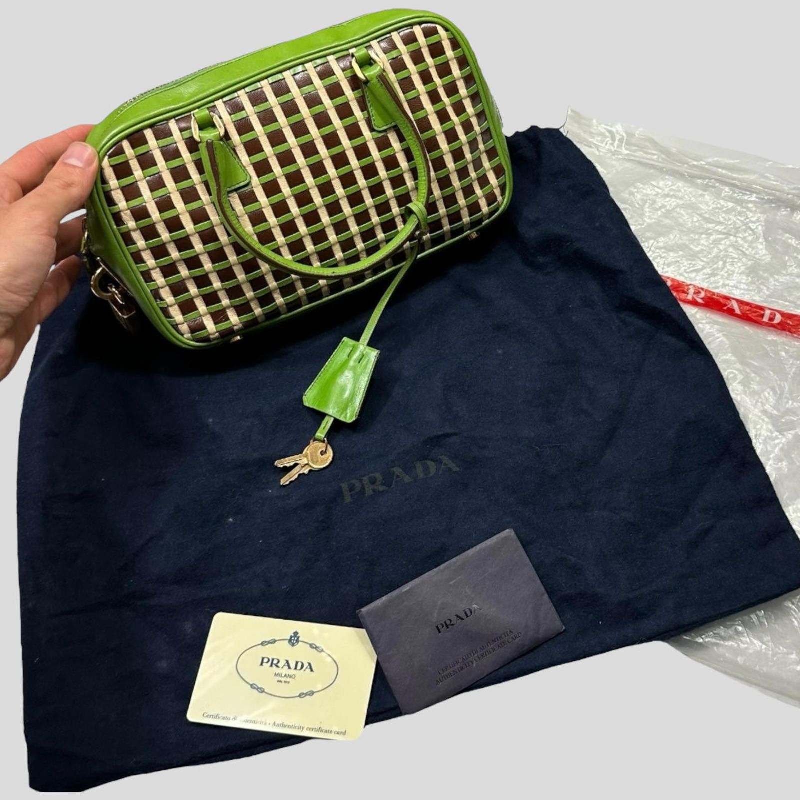 Prada Prada 2001 Mini Top Handle Leather Woven Bag + Cards Dustbag Size ONE SIZE - 1 Thumbnail